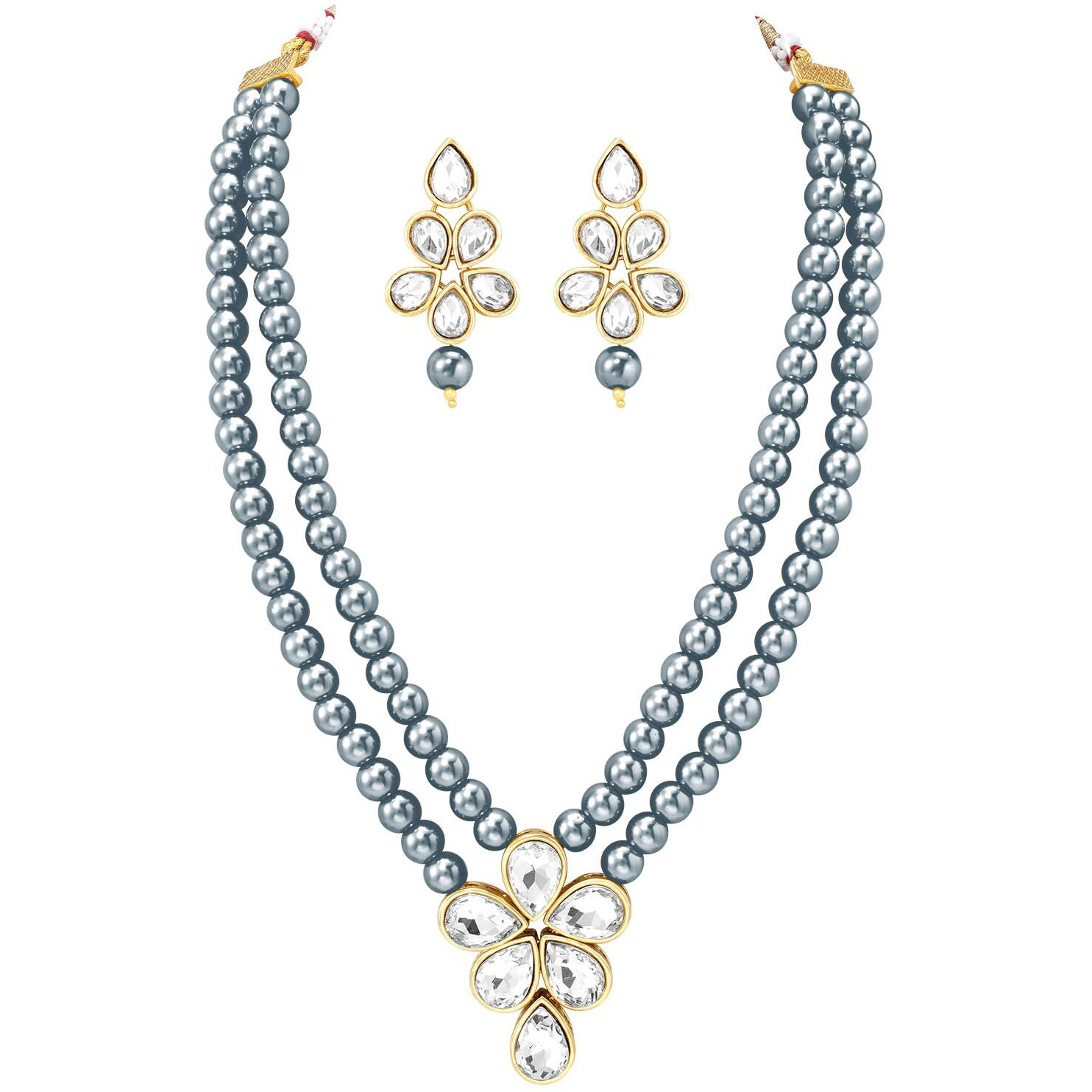 Peora Traditional Grey Beads Kundan Layered Long Necklace & Drop Earring Ethnic Jewellery Set Fashion Gift for Women Girls