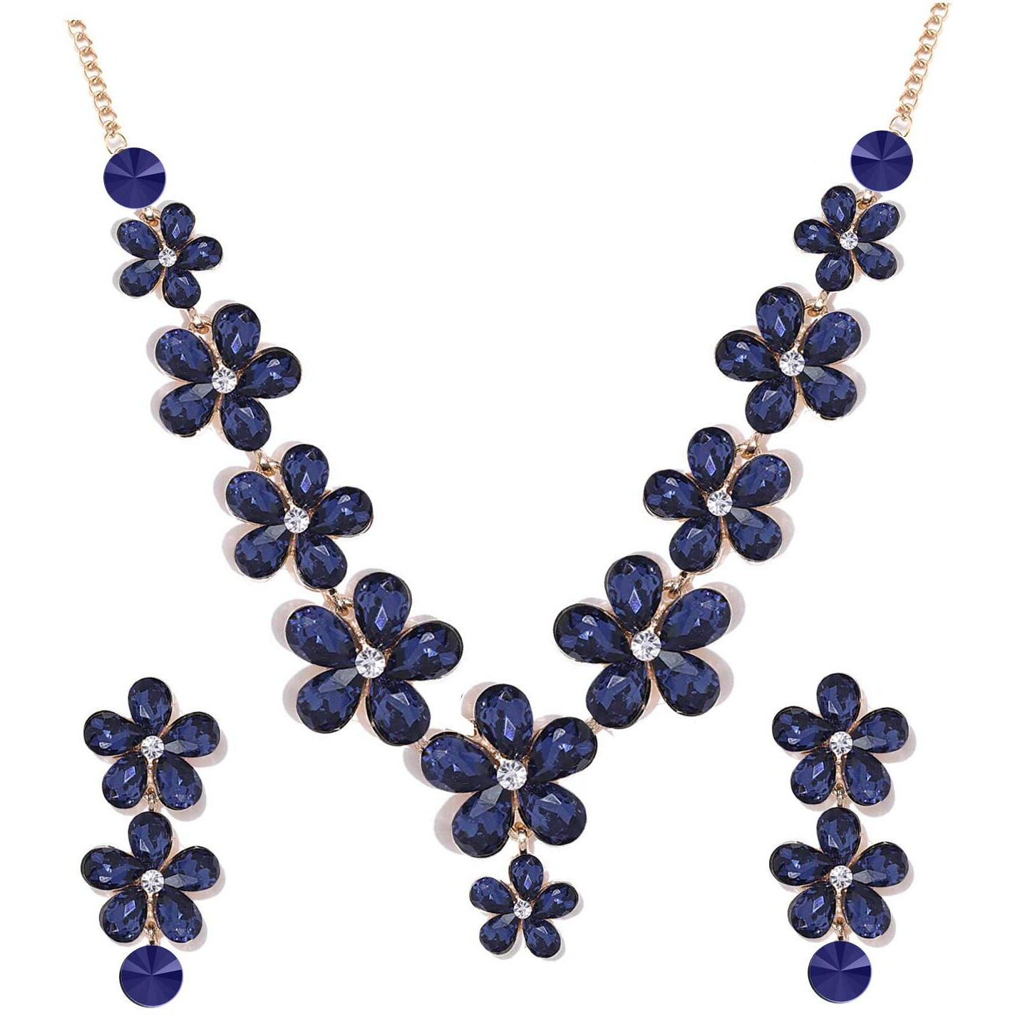 YouBella Jewellery Sets for Women Crystal Necklace Jewellery set with Earrings For Girls/Women (Blue)