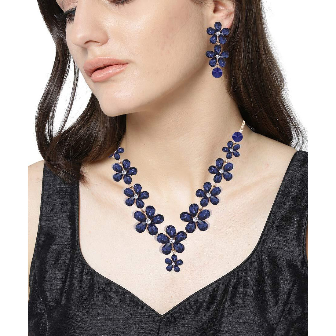YouBella Jewellery Sets for Women Crystal Necklace Jewellery set with Earrings For Girls/Women (Blue)