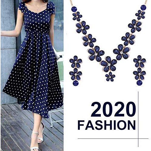 YouBella Jewellery Sets for Women Crystal Necklace Jewellery set with Earrings For Girls/Women (Blue)