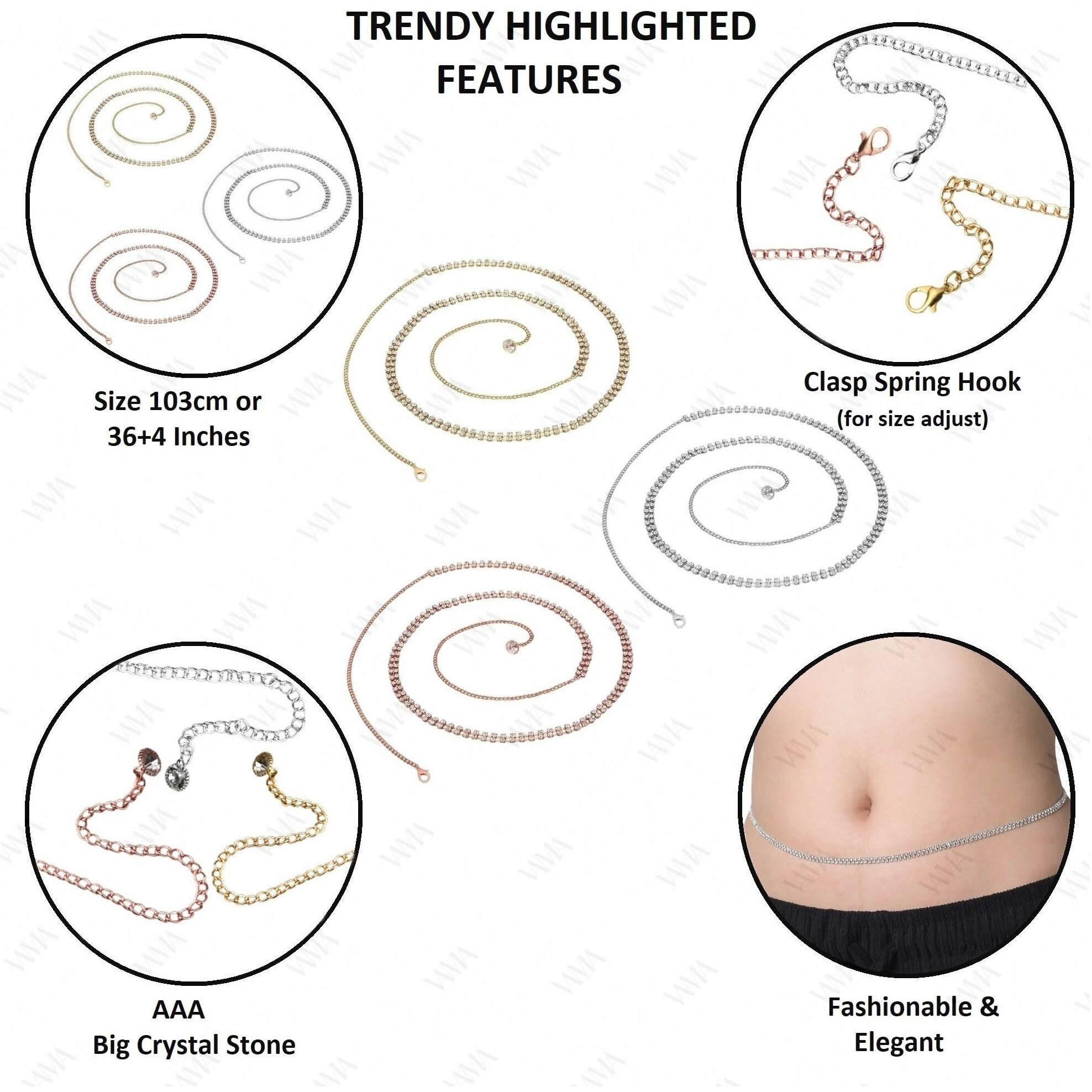 VAMA FASHIONS Stone Sexy Body Waist Belt Hip belly Chain karddhani Kamar bandh Saree Vaddanam Kamarband for Girls women (Kamarband waist chain combo)