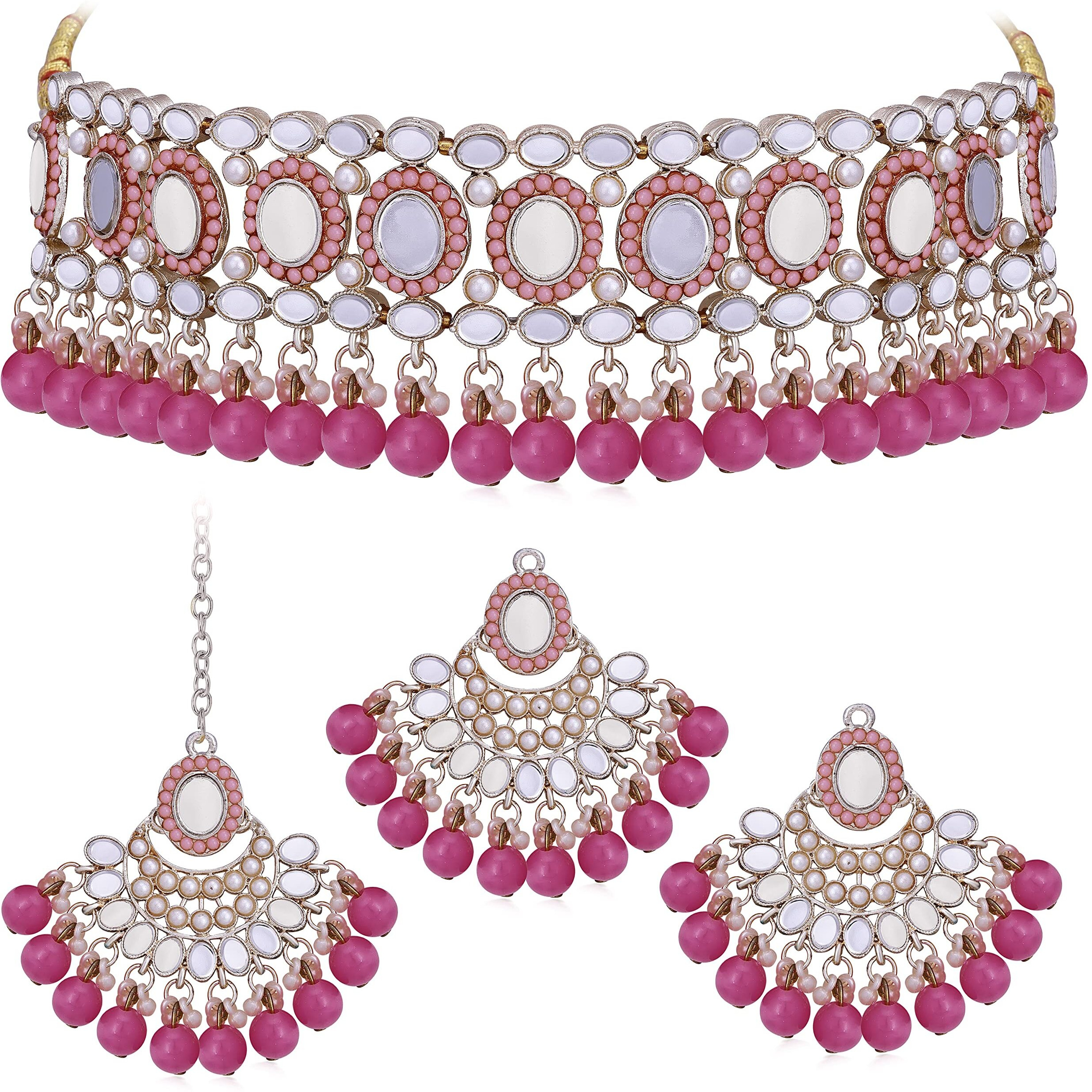 Sukkhi Classy Choker Necklace Earring Jewellery Set with Maangtikka Jewellery Set for Women