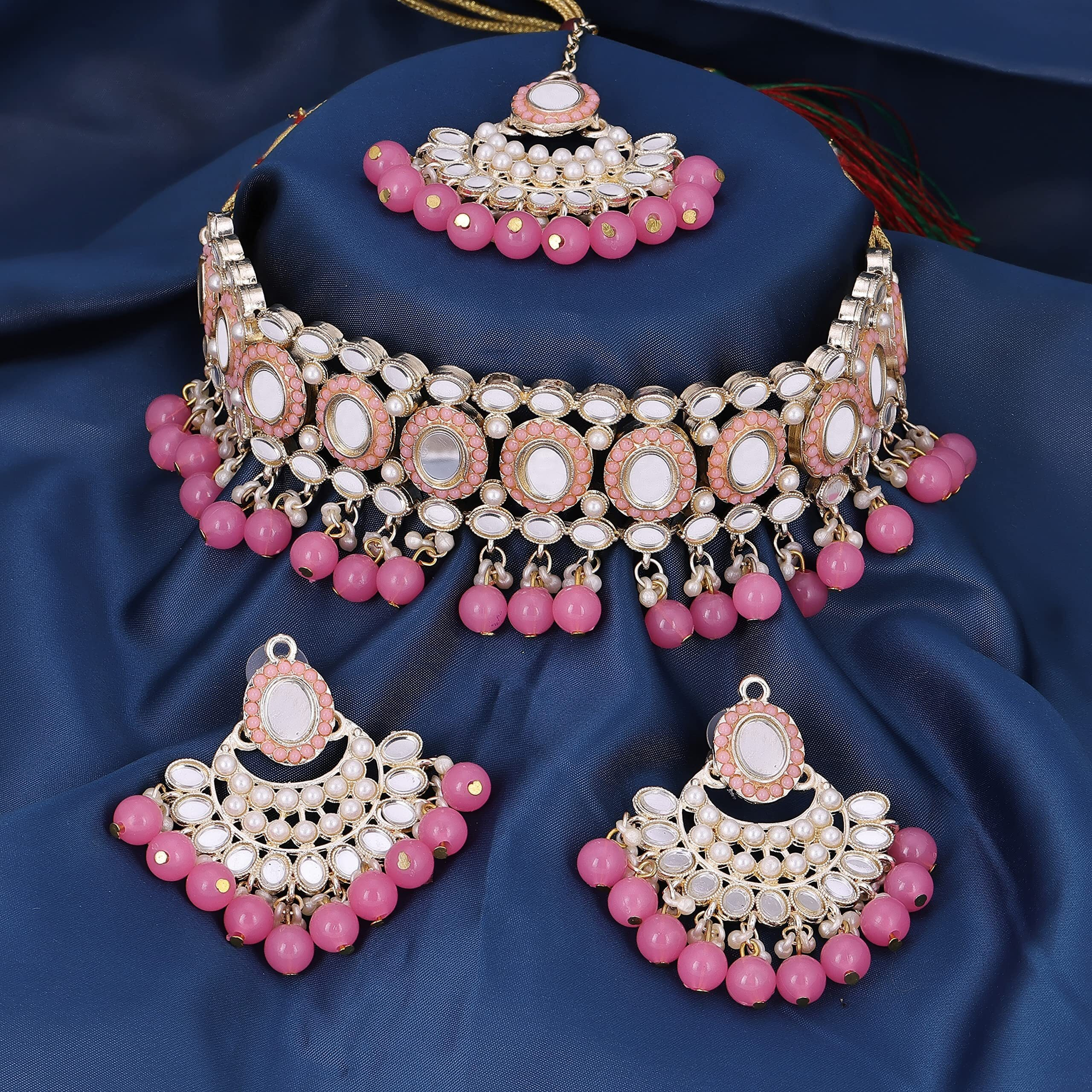 Sukkhi Classy Choker Necklace Earring Jewellery Set with Maangtikka Jewellery Set for Women