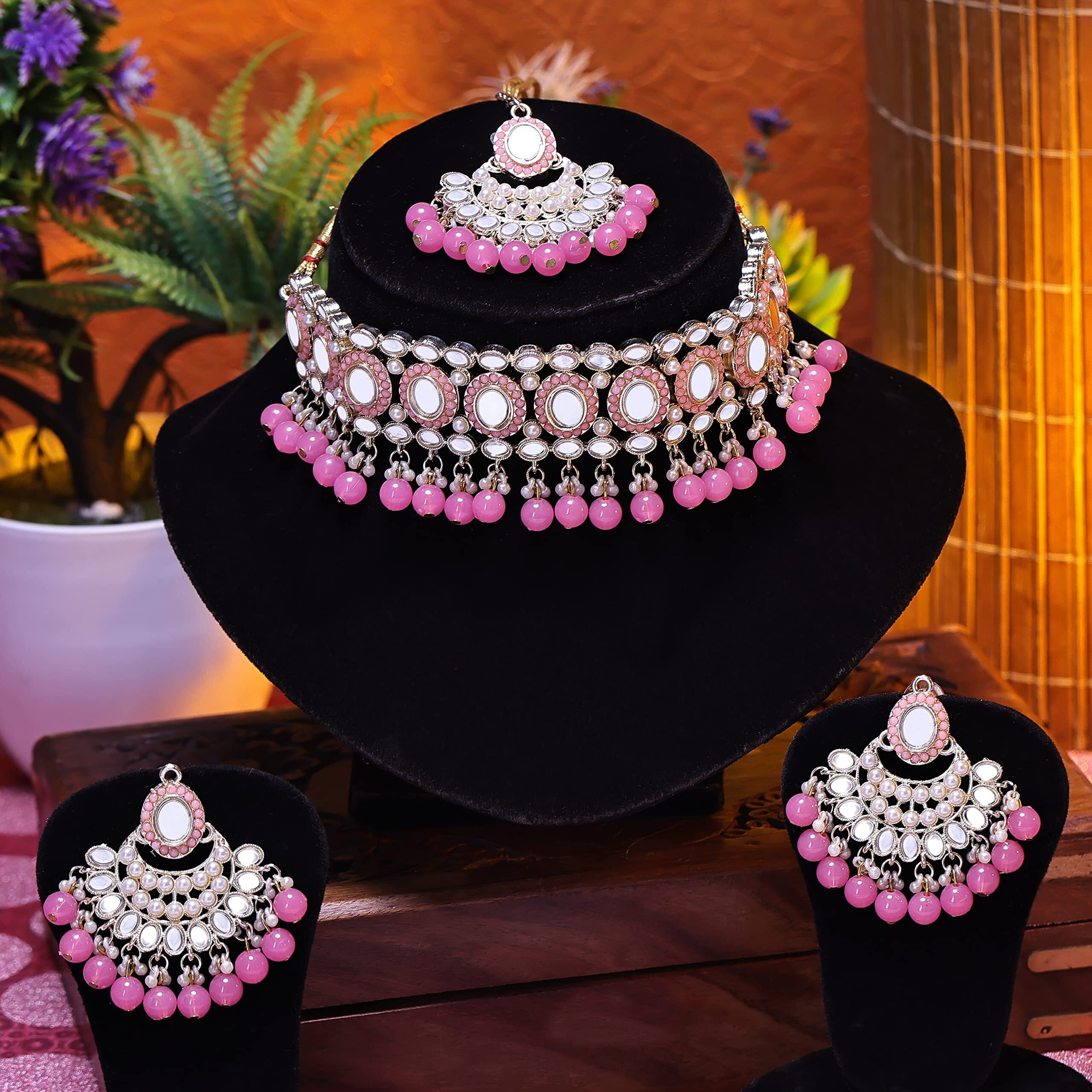 Sukkhi Classy Choker Necklace Earring Jewellery Set with Maangtikka Jewellery Set for Women