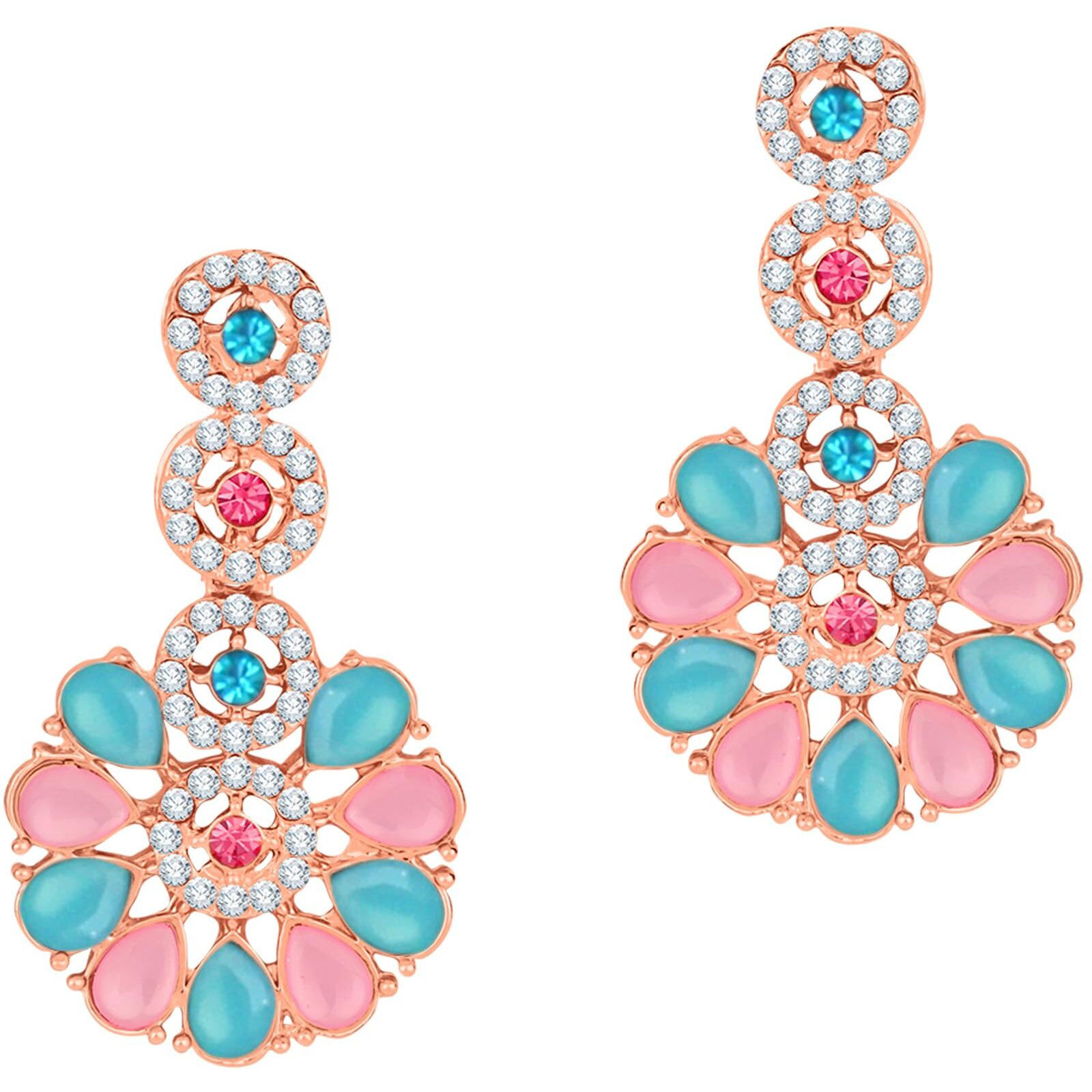 Atasi International Rose Gold Pink & Blue Kundan And American Diamond Necklace Jewellery Set With Earrings For Womens (Rgpb5555)