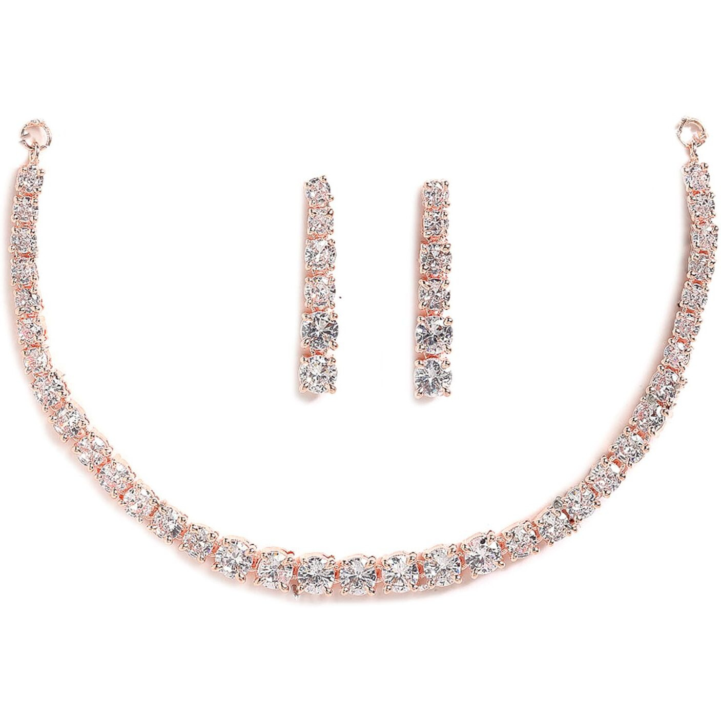 ZENEME Jewellery Set Classic Style AD/American Diamond Studded Rose Gold Plated Handcrafted Circle Necklace Set for Women & Girls (Design 1)