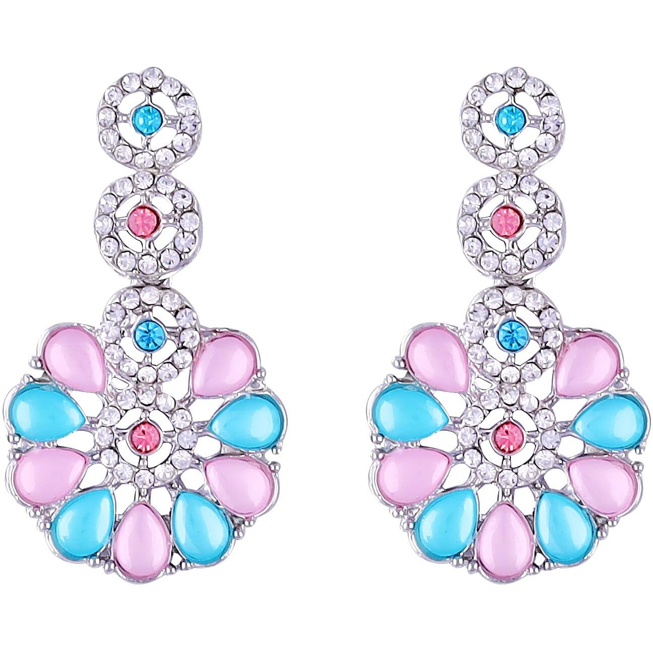 Atasi International Silver Multi Color Sylish American Diamond Necklace Jewellery Set with Earrings for Women (RML5555)