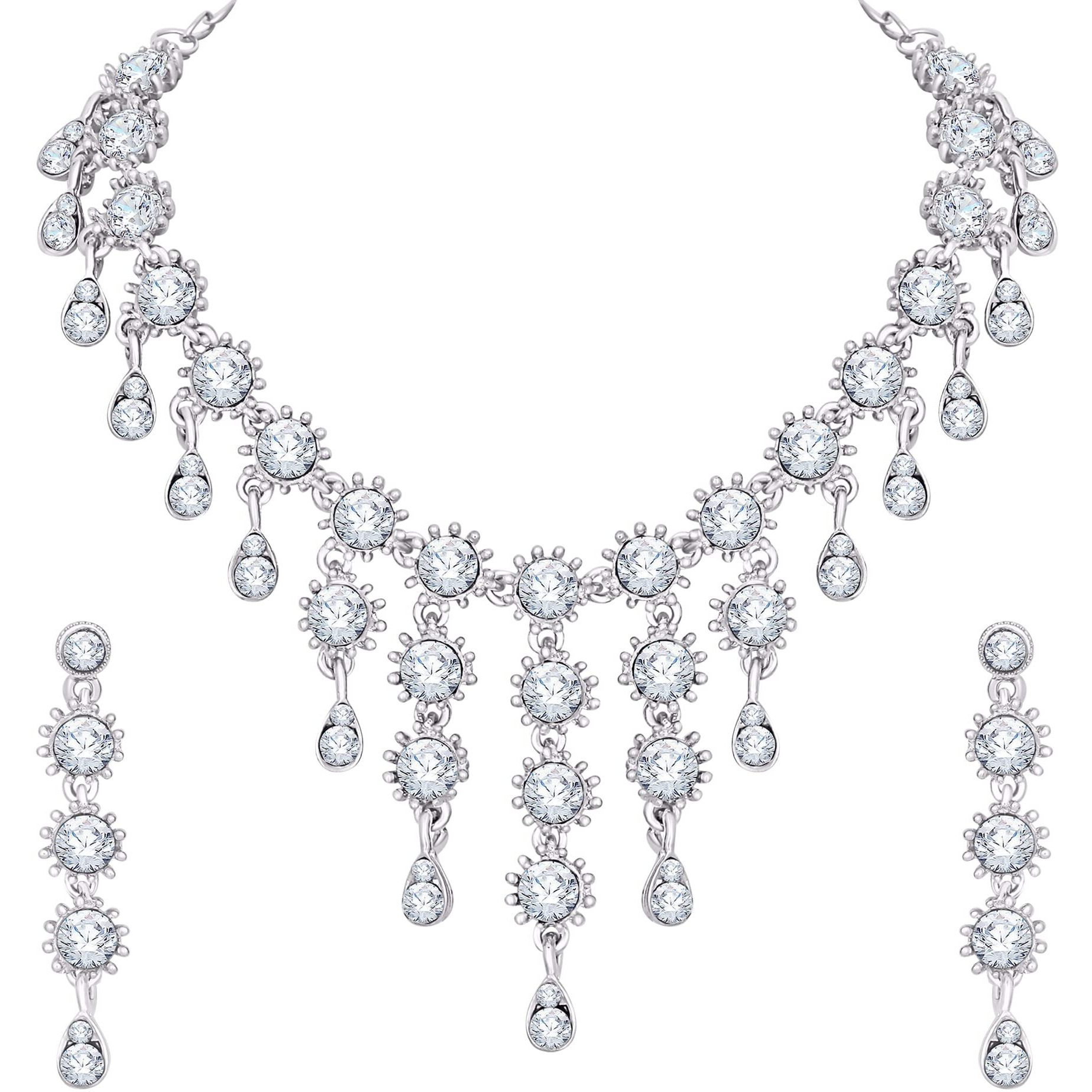 Atasi International Allure Diamond Silver Plated Alloy Choker Necklace Set with Earrings for Women (R5467)