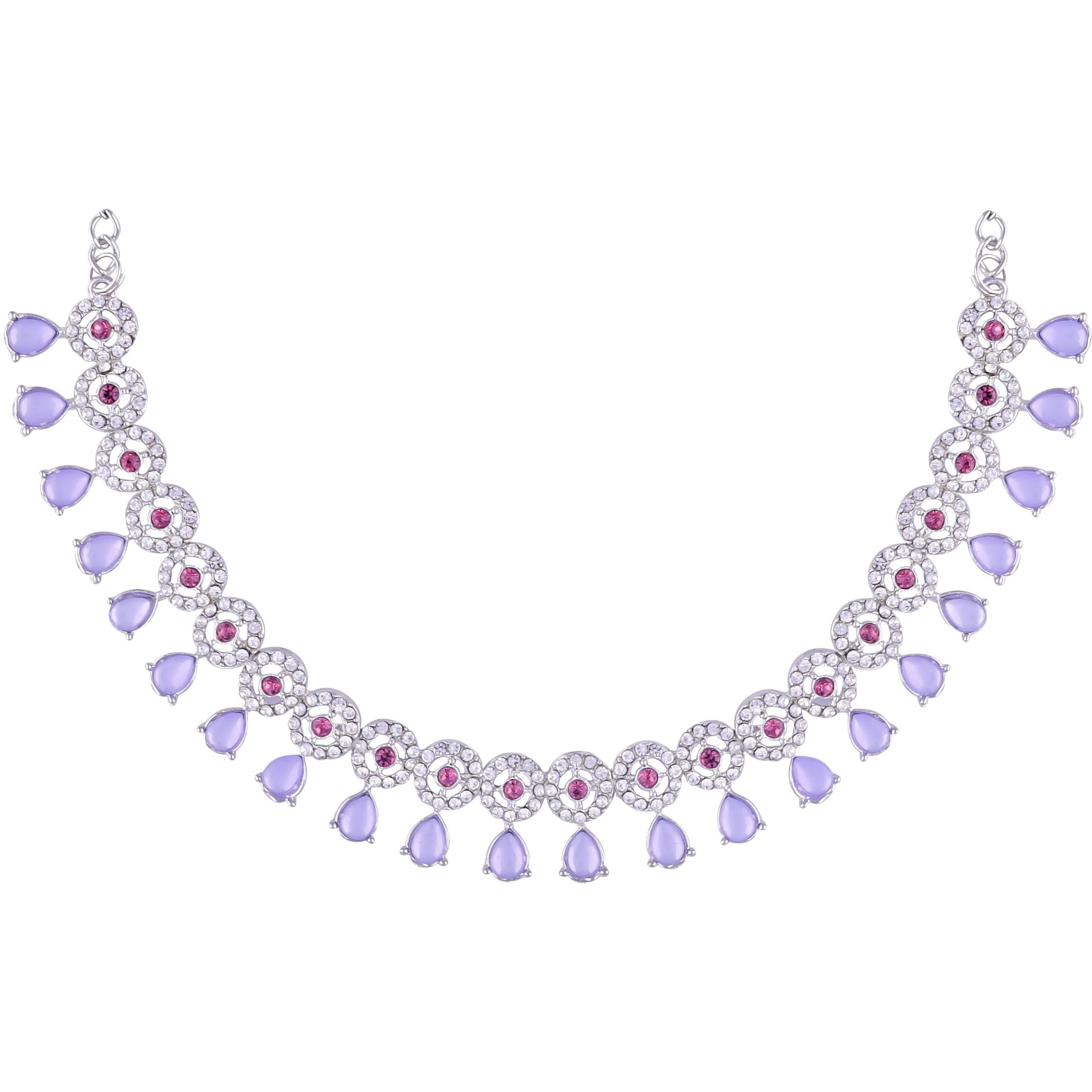 Atasi International Silver Purple Kundan and American Diamond Necklace Jewellery Set with Earrings for Women (RPU5555)