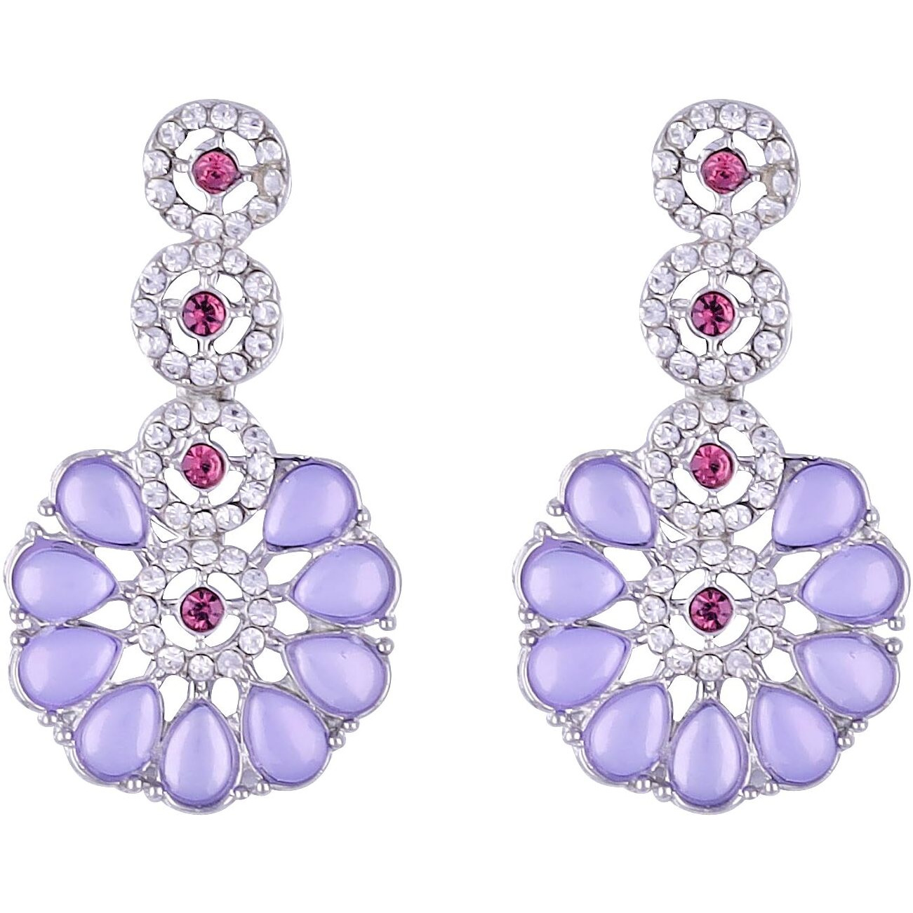 Atasi International Silver Purple Kundan and American Diamond Necklace Jewellery Set with Earrings for Women (RPU5555)