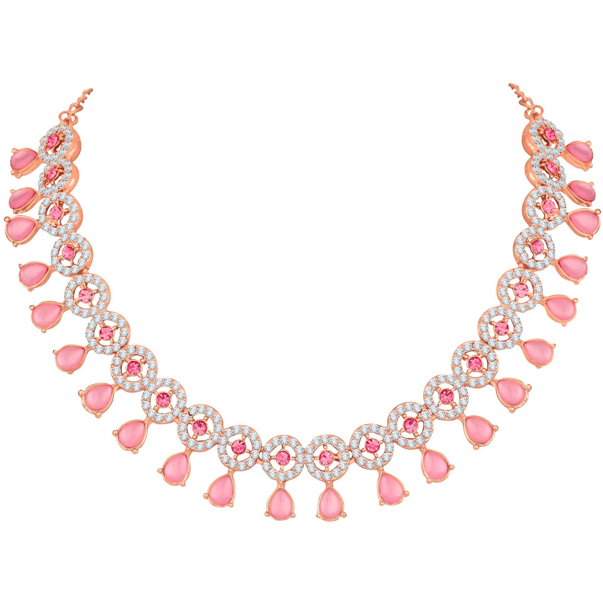 Atasi International Rose Gold MInt Pink Kundan and American Diamond Necklace Jewellery Set with Earrings for Women (RGP5555)