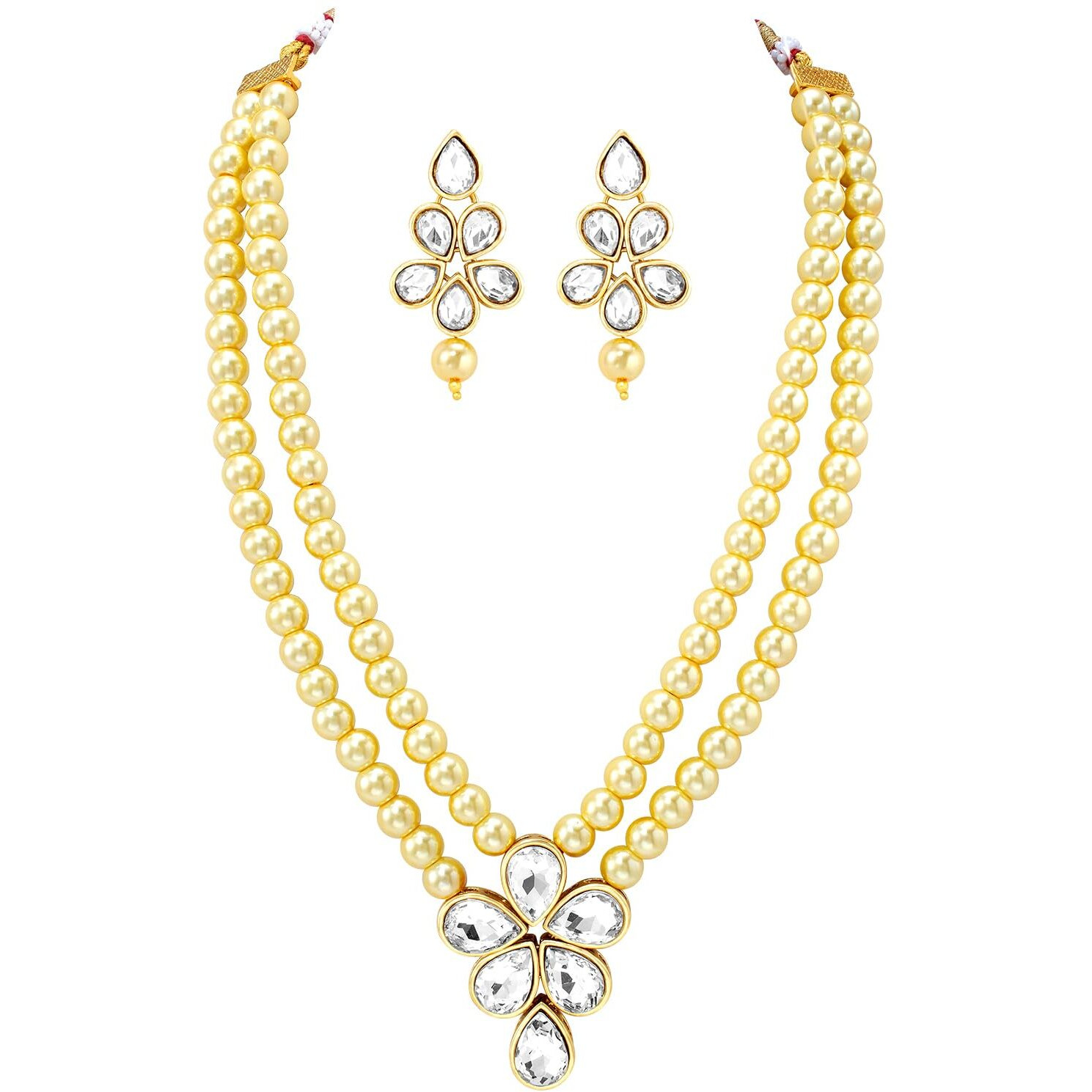 Peora Traditional Kundan Beads Layered Necklace & Drop Earring Ethnic Jewellery Set Fashion Gift for Women & Girls