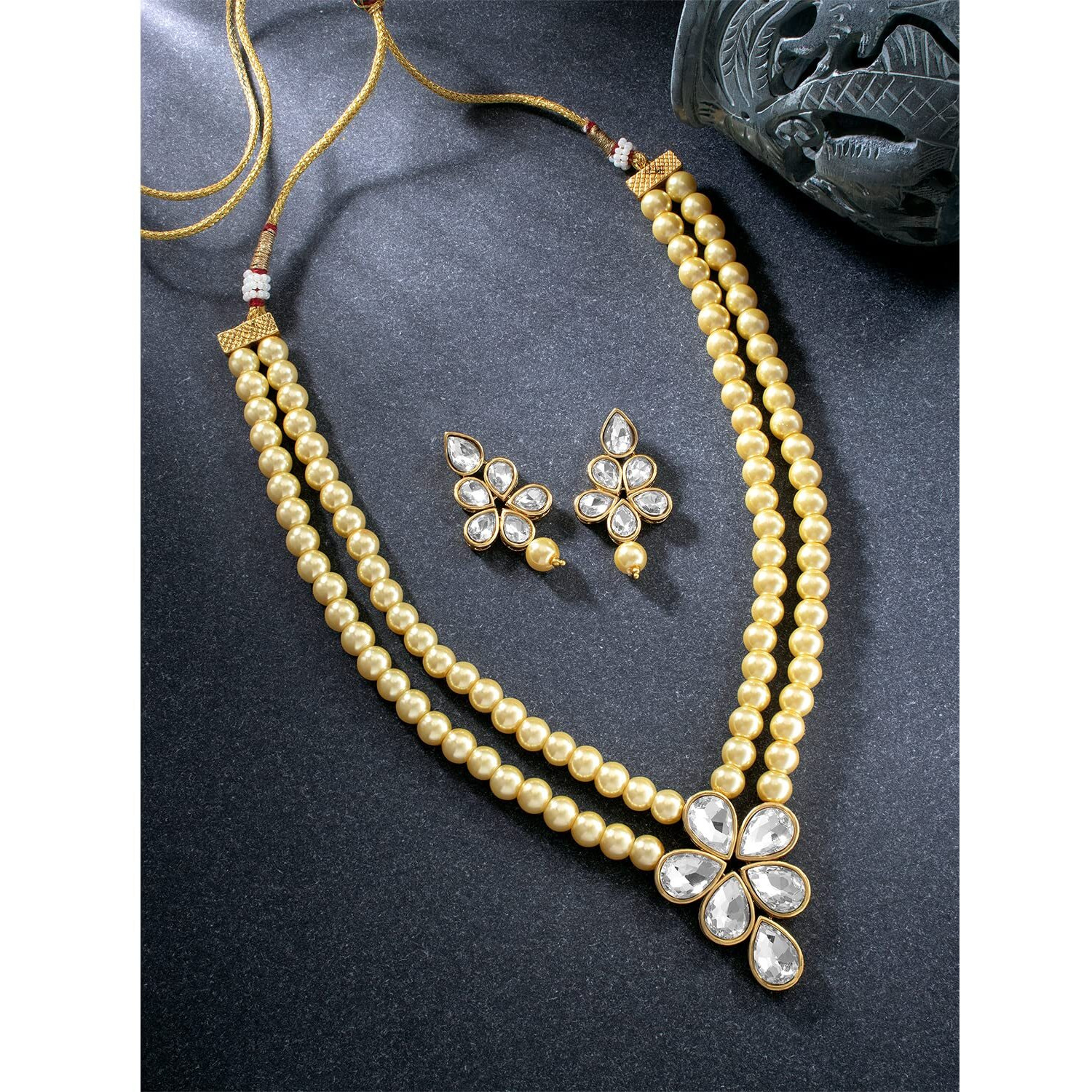 Peora Traditional Kundan Beads Layered Necklace & Drop Earring Ethnic Jewellery Set Fashion Gift for Women & Girls