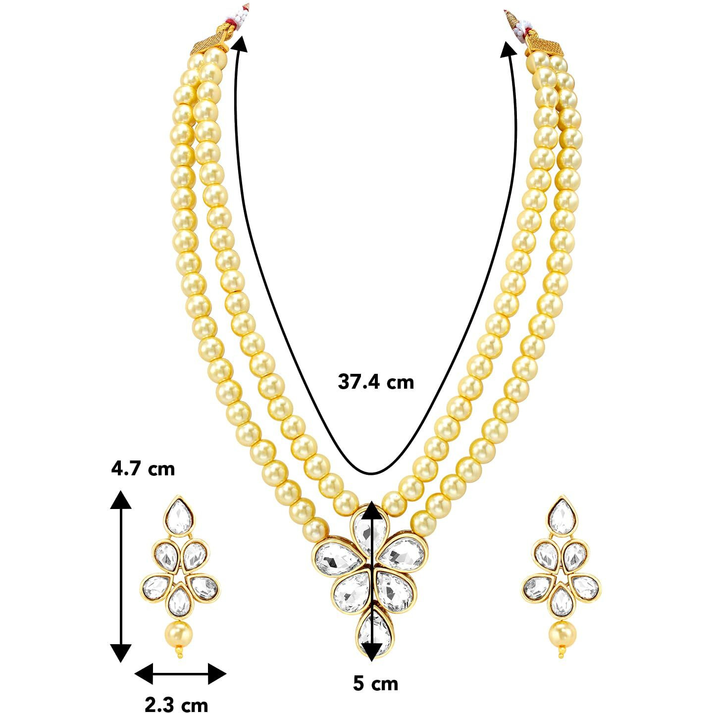 Peora Traditional Kundan Beads Layered Necklace & Drop Earring Ethnic Jewellery Set Fashion Gift for Women & Girls