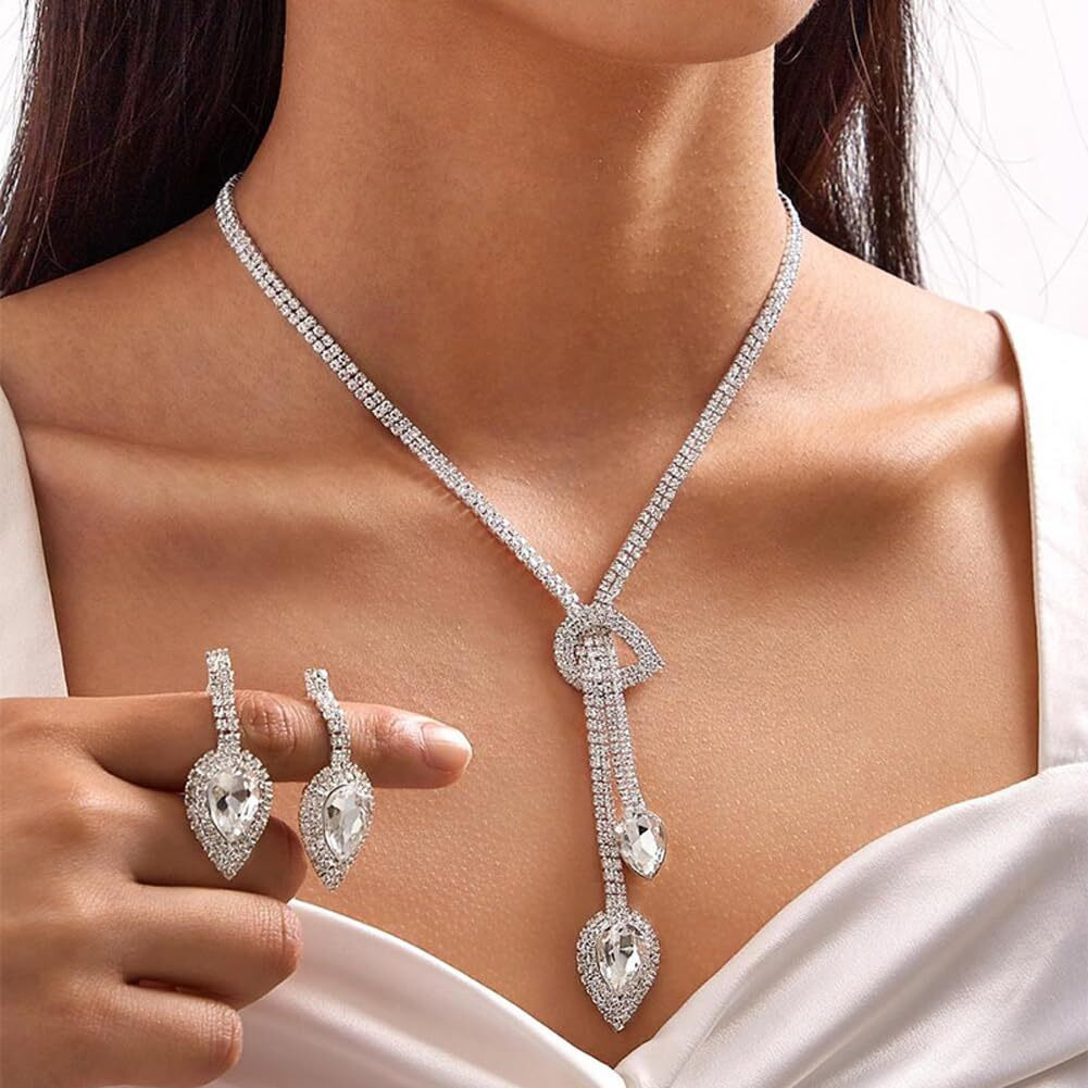 Shining Diva Fashion Latest Stylish Design Fancy Crystal Diamond Necklace Jewellery Set for Women (15278s)