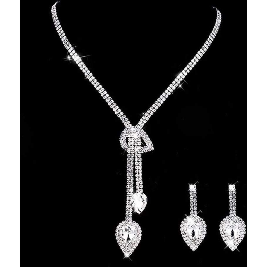 Shining Diva Fashion Latest Stylish Design Fancy Crystal Diamond Necklace Jewellery Set for Women (15278s)