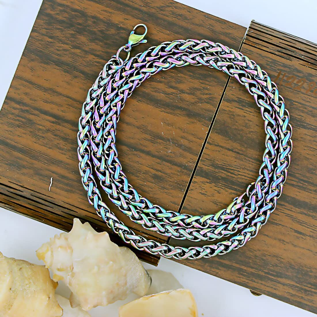 Nakabh Handmade Stainless Steel Chain Necklace for Men Boys (0315) Rainbow Multicolour