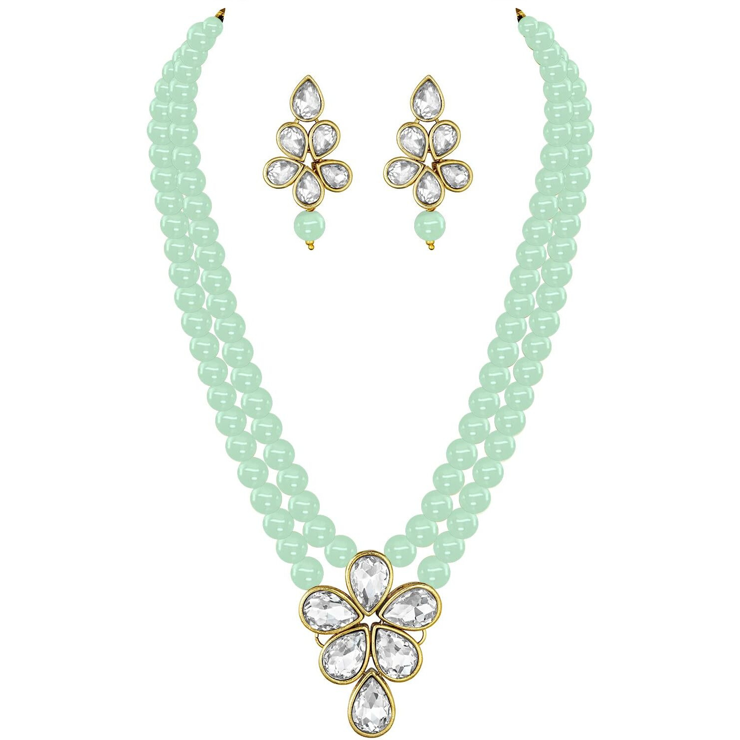 Peora Gold Plated Crystal Pearl Long Necklace with Drop Earrings Traditional Ethnic Jewellery Set for Women Girls