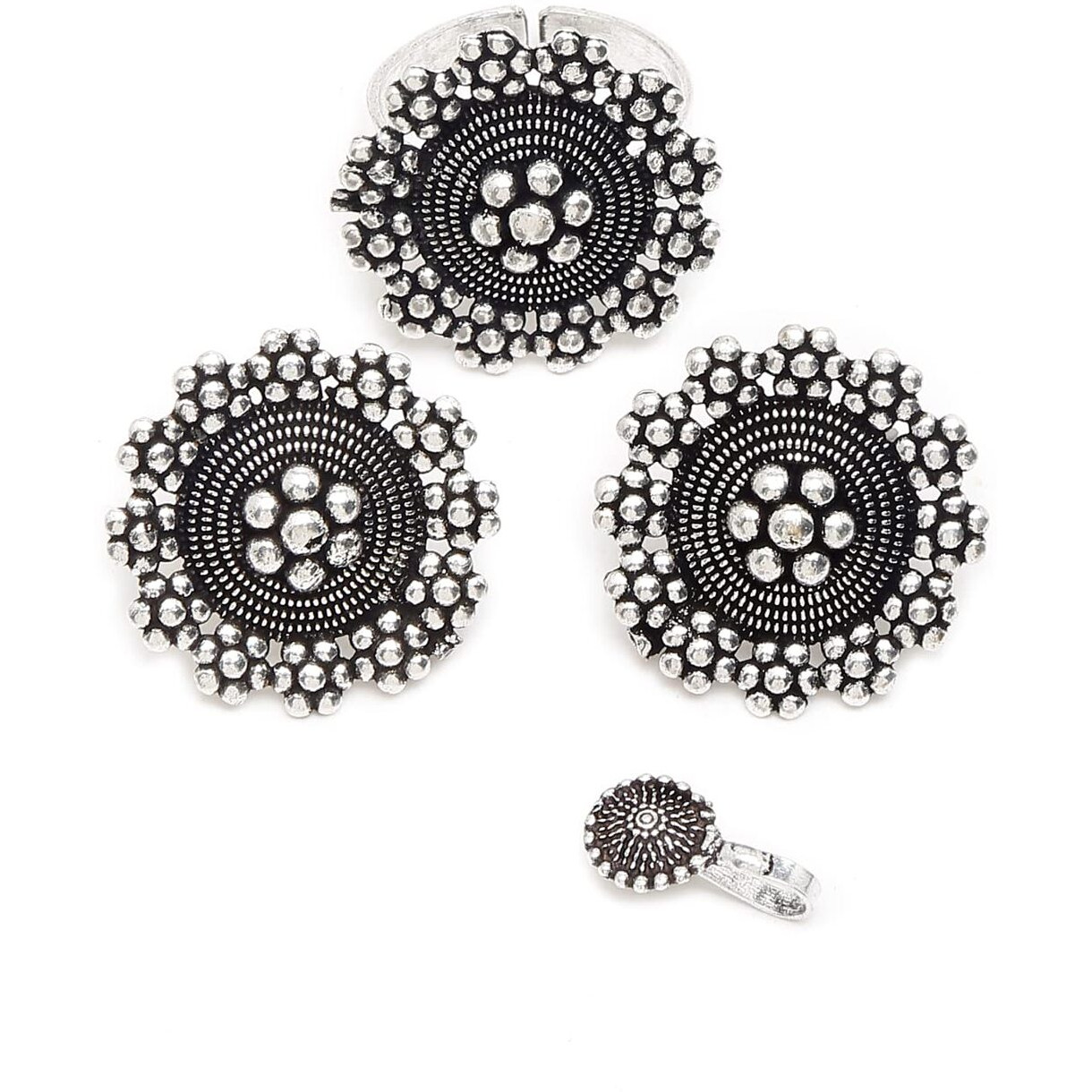 YouBella Jewellery Set for Women Oxidised Silver Tradtional Necklace Jewellery Set with Earrings , Rings and Nose Clip for Girls and Women (YBNK_50346)
