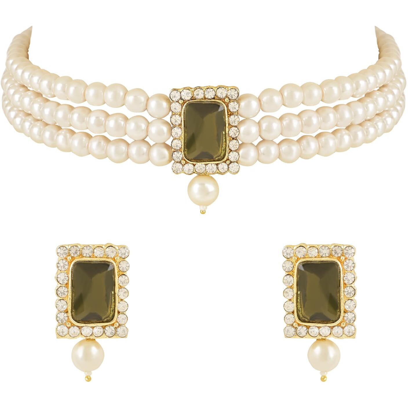 I Jewels Gold Plated Traditional Stone Pearl Choker Necklace Jewellery Set For Women/Girls (ML237MH)