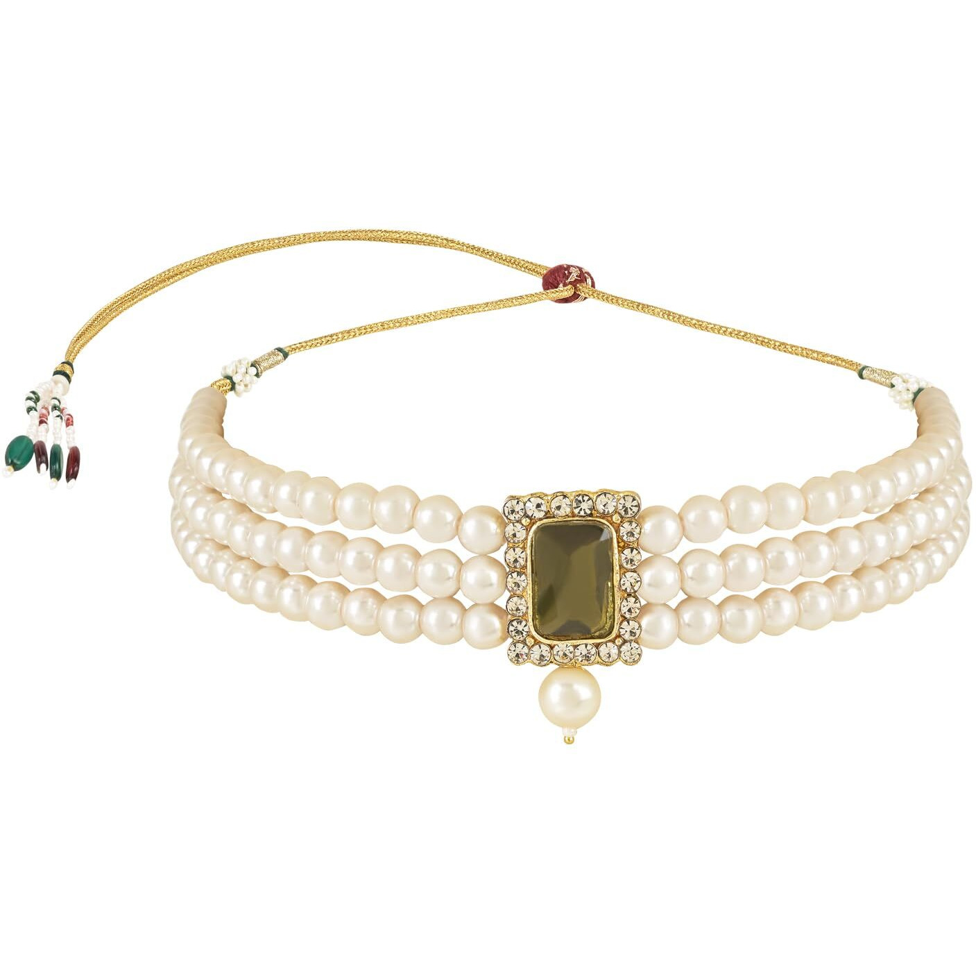 I Jewels Gold Plated Traditional Stone Pearl Choker Necklace Jewellery Set For Women/Girls (ML237MH)