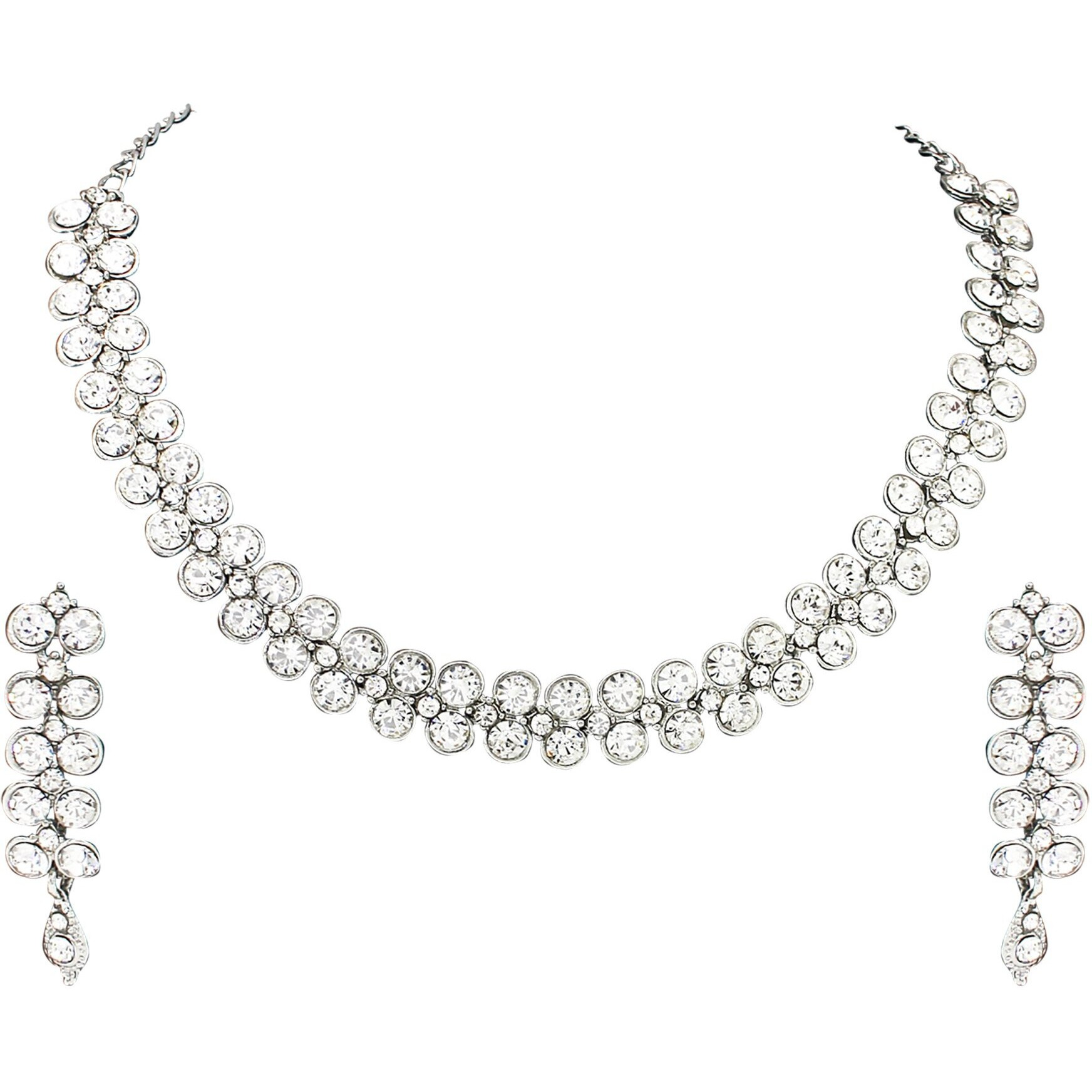 Atasi International Diamond/White Stones Necklace Jewellery Set - Designer Collection for Weddings, Parties, and Festivals  Rhodium White