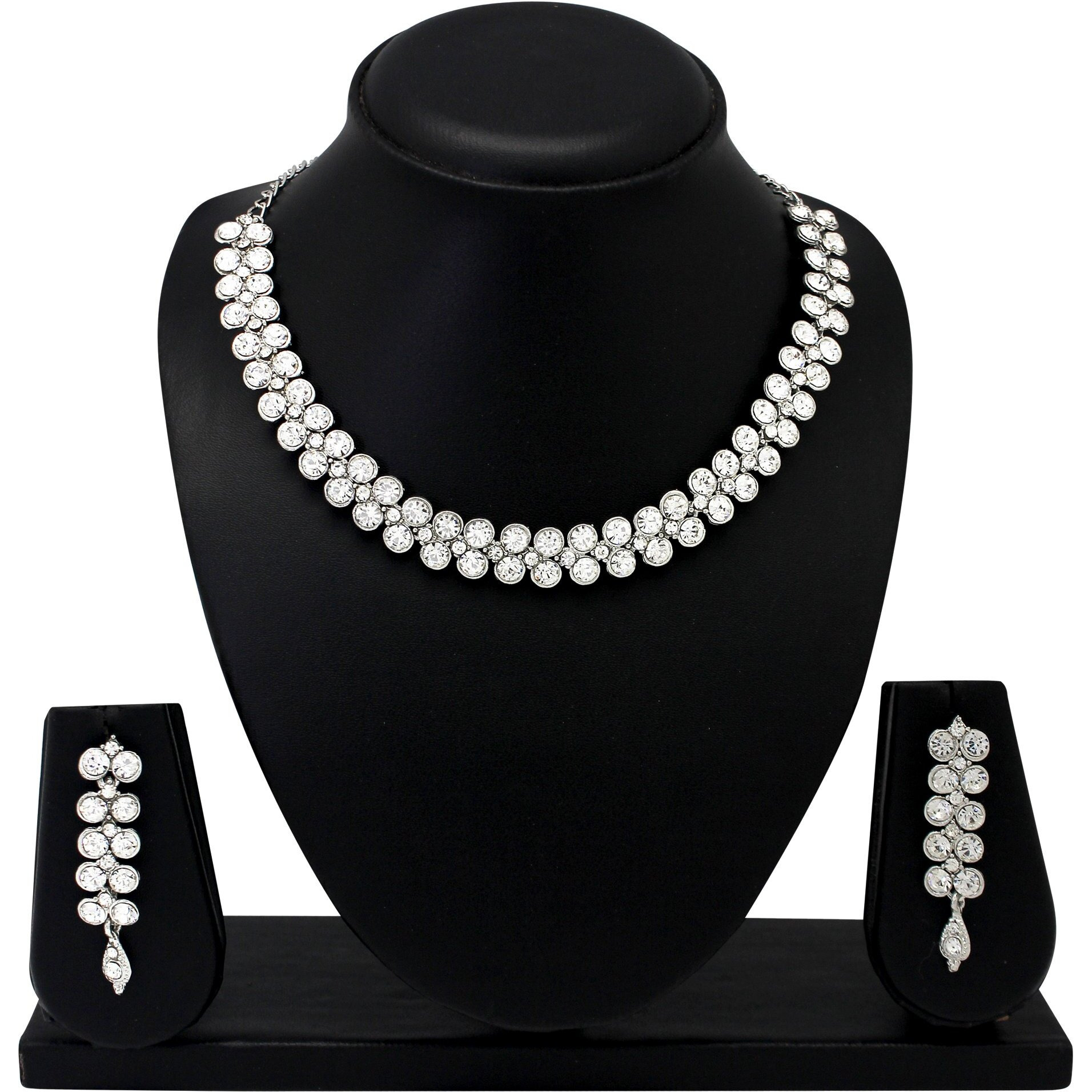 Atasi International Diamond/White Stones Necklace Jewellery Set - Designer Collection for Weddings, Parties, and Festivals  Rhodium White