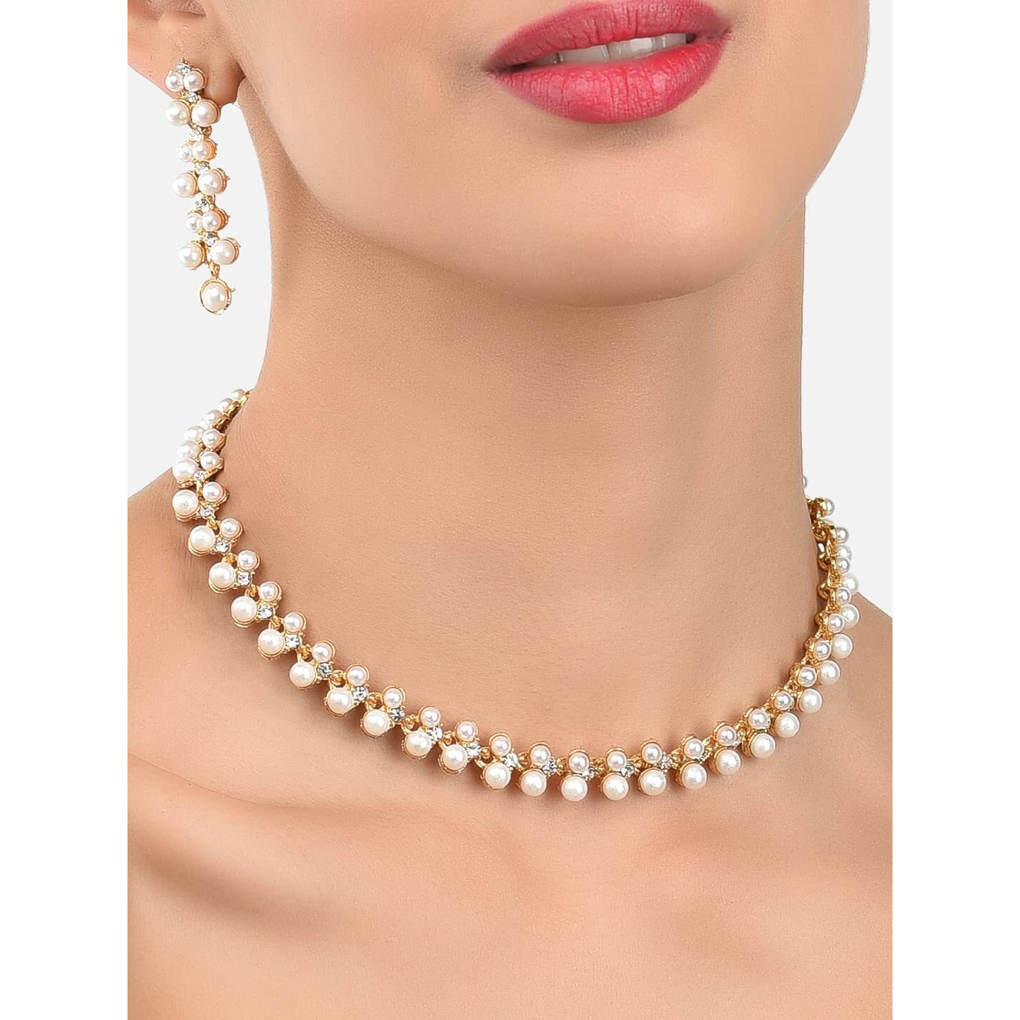 ZAVERI PEARLS Contemporary Look Pearls Choker Jewellery Set For Women-ZPFK9439