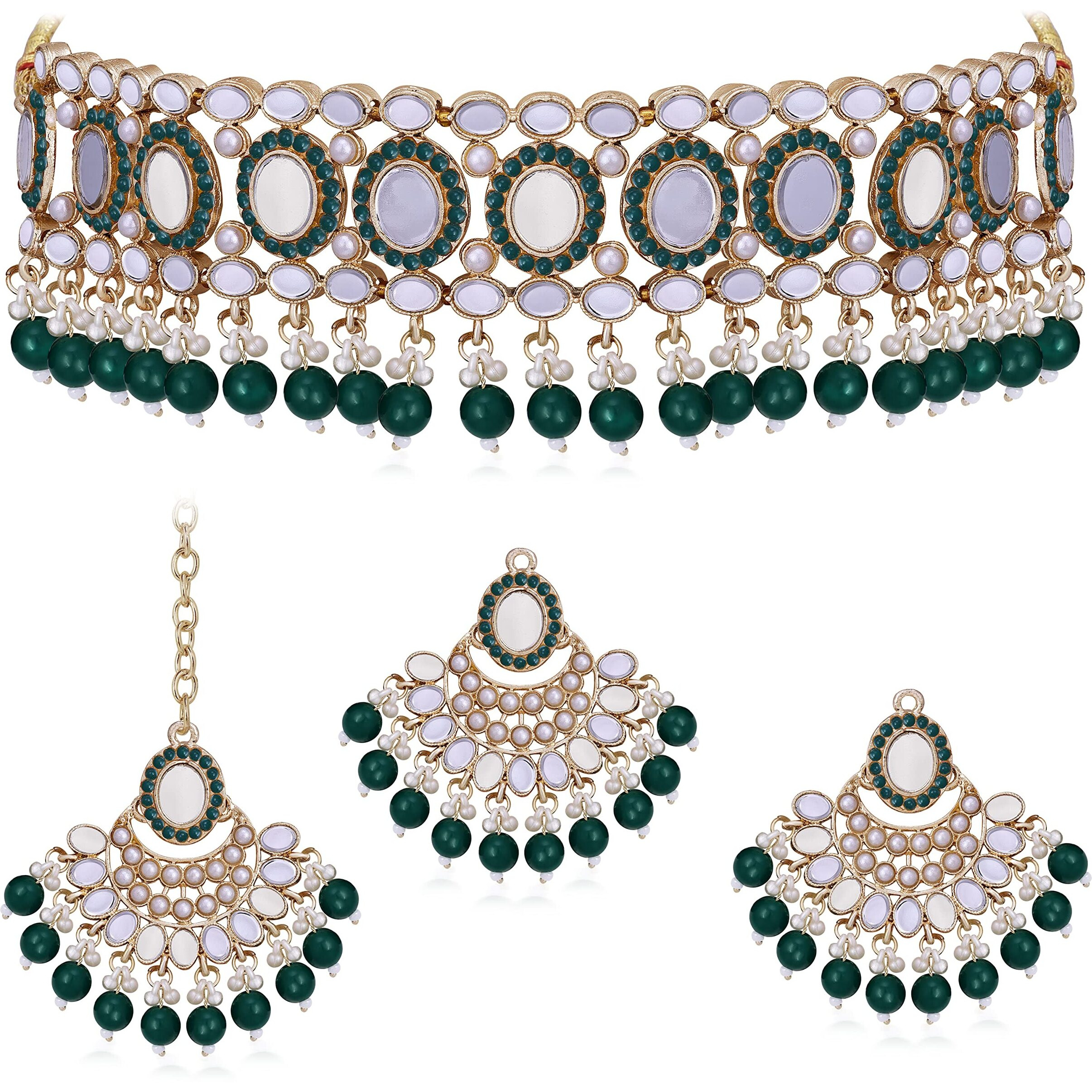 Sukkhi Classy Choker Necklace Earring Jewellery Set with Maangtikka Jewellery Set for Women