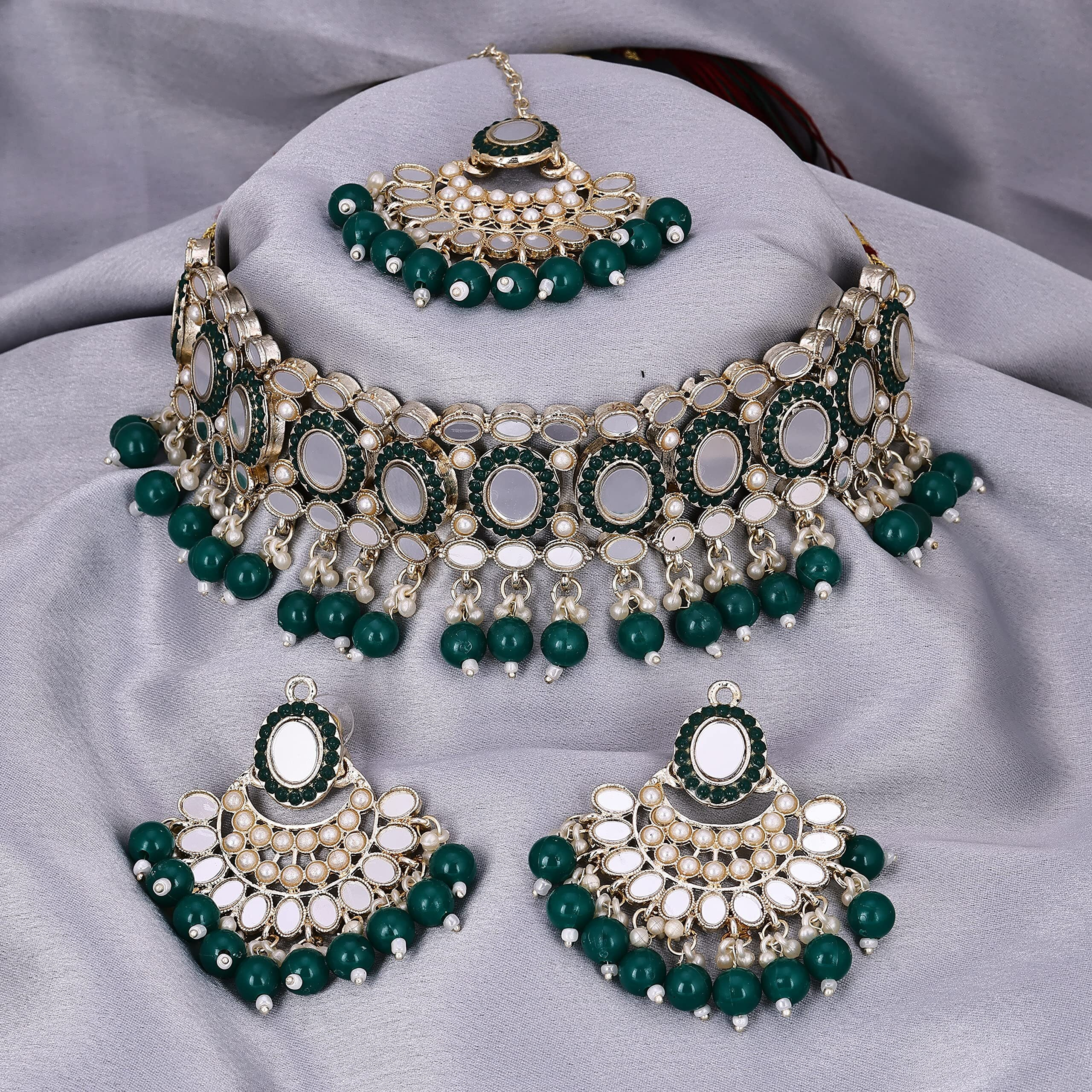Sukkhi Classy Choker Necklace Earring Jewellery Set with Maangtikka Jewellery Set for Women