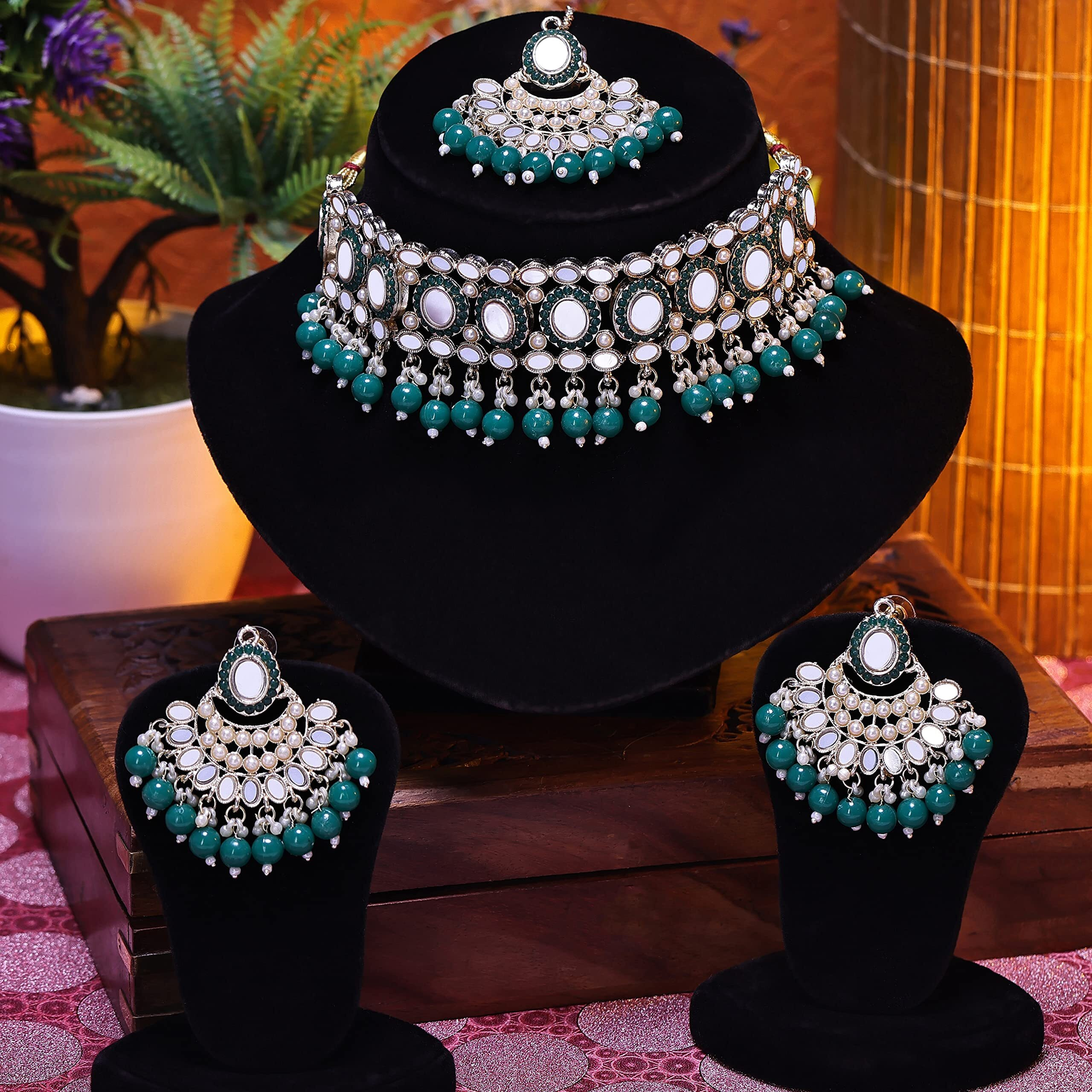 Sukkhi Classy Choker Necklace Earring Jewellery Set with Maangtikka Jewellery Set for Women