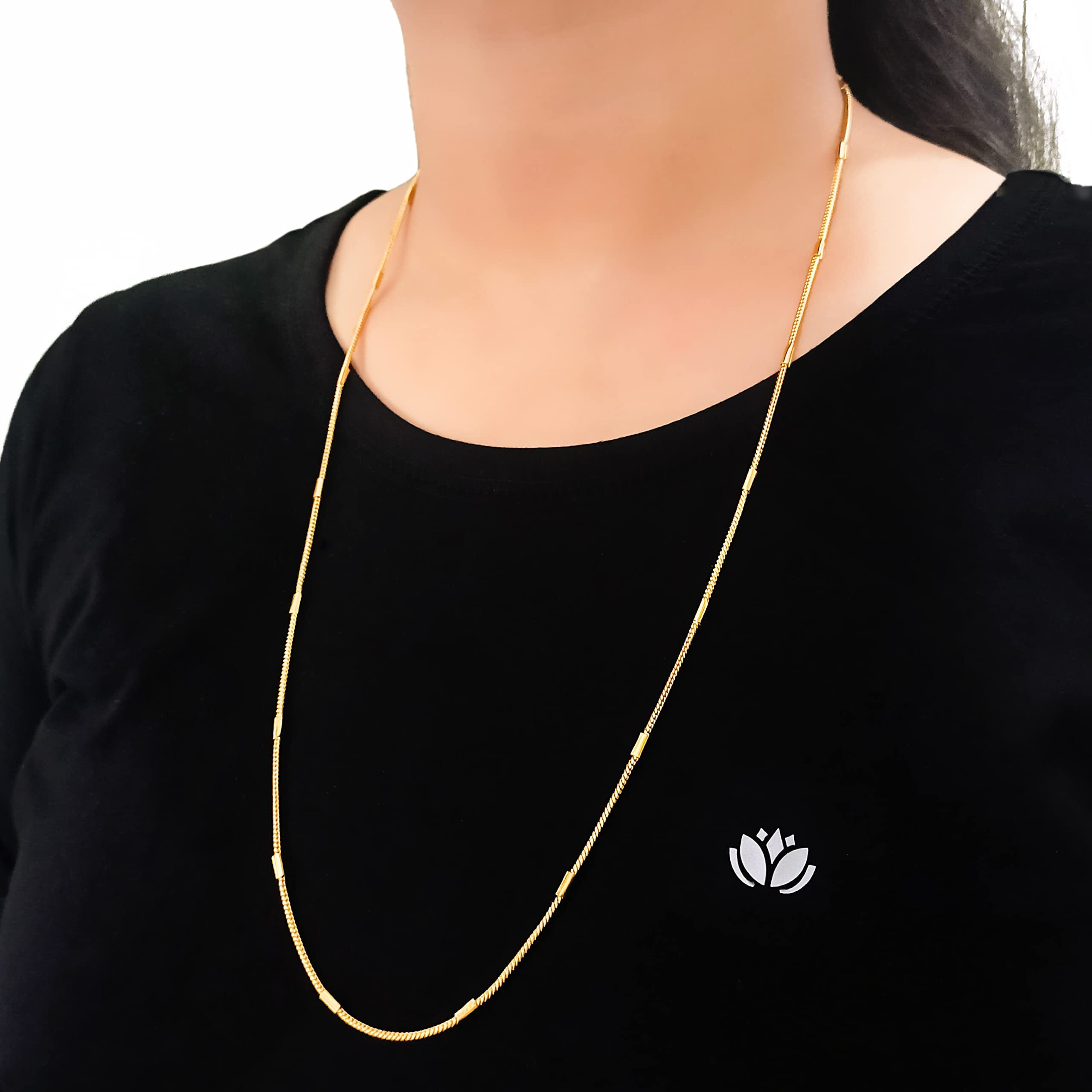 Fashion Frill Designer Golden Chain Thin Light Weighted Gold Plated Gold Chain For Girls Women Men Boys 28 Inches (Casual)