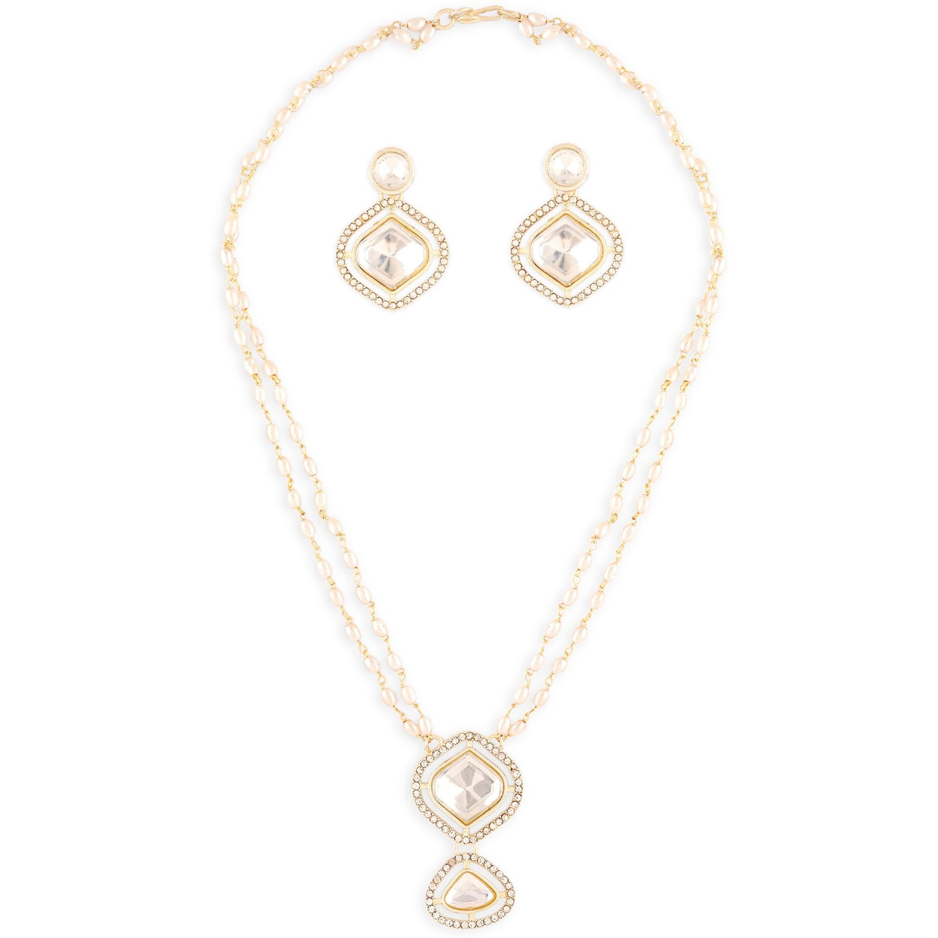 ZAVERI PEARLS Gold Tone Double Layered Austrian Diamonds Beaded Embellished Necklace & Earring Set For Women-ZPFK17075