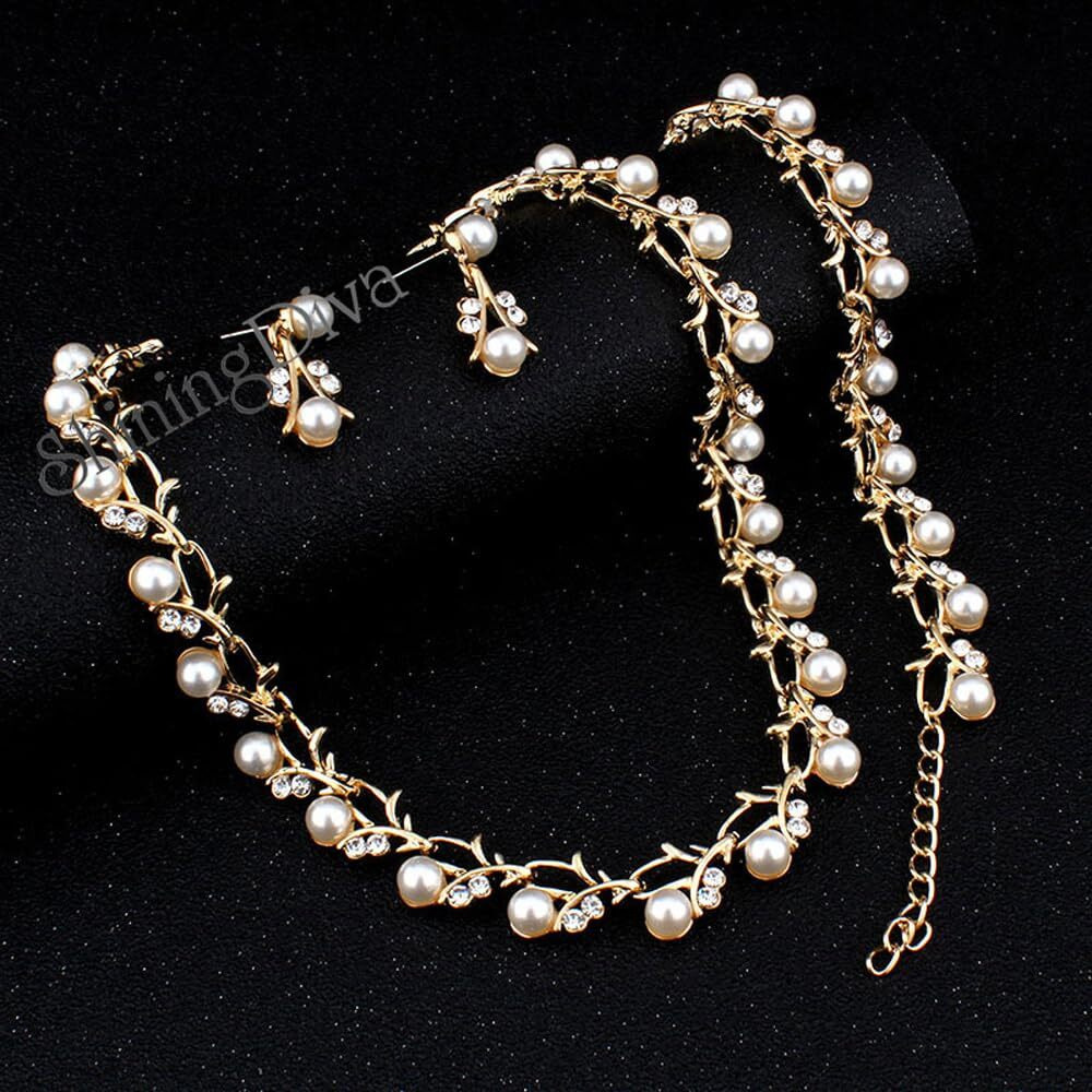 Shining Diva Fashion Stylish Combo 18k Gold Plated Pearl Necklace Earrings Bracelet Jewellery Set for Women and Girls (sd10333s)
