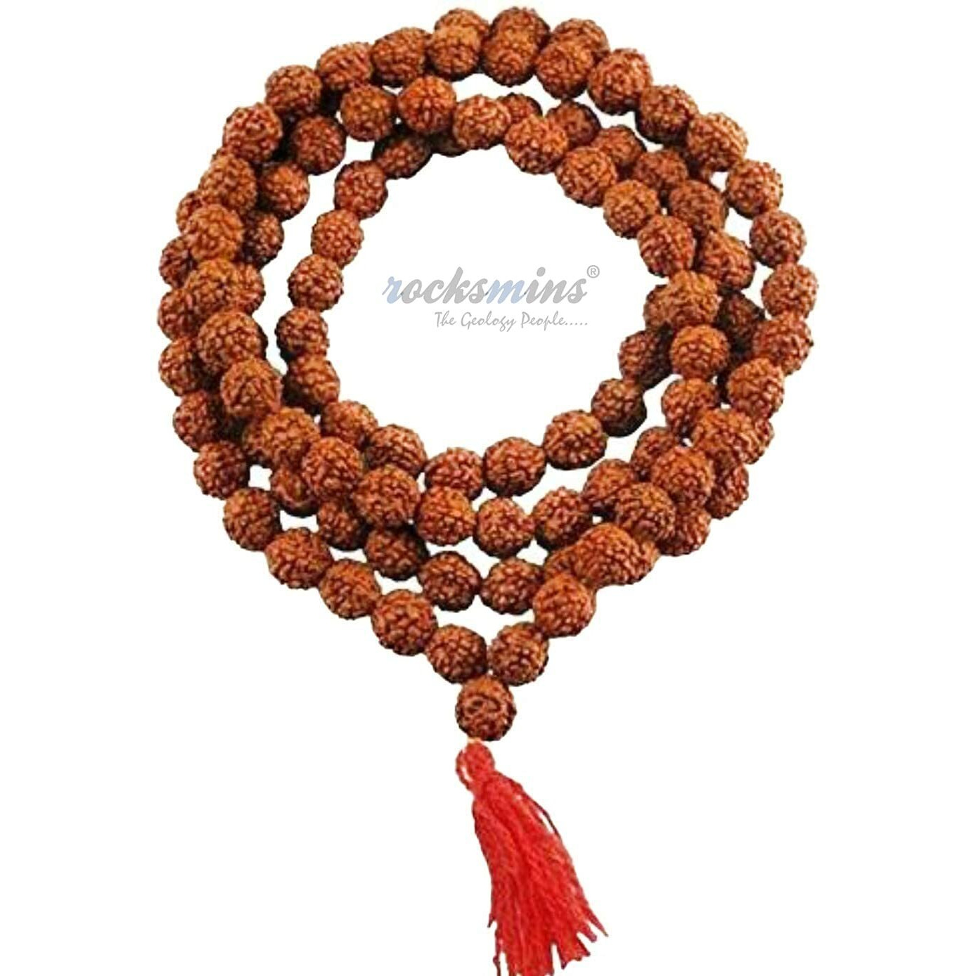 rocksmins Natural Original 5 Panch Mukhi Rudraksha Jaap Mala with Lab Certificate (108+1 Guaranteed) 8 mm Beads for Pooja Astrology Wearing in Neck/Holding Men Women Boys Girls Protection Meditation