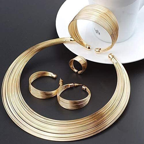 YouBella Stylish Jewellery Combo Choker Necklace Set Gold Plated Jewellery Set for Women With Earrings, Ring and Bracelet (Golden) (YBNK_5773)