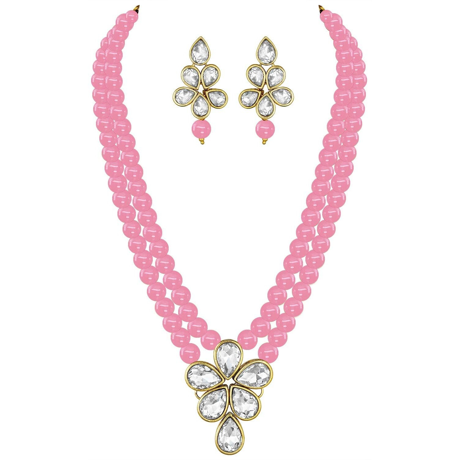 I Jewels 18k Gold Plated Traditional Kundan & Pearl Studded Necklace Jewellery Set For Women (ML311Pi)