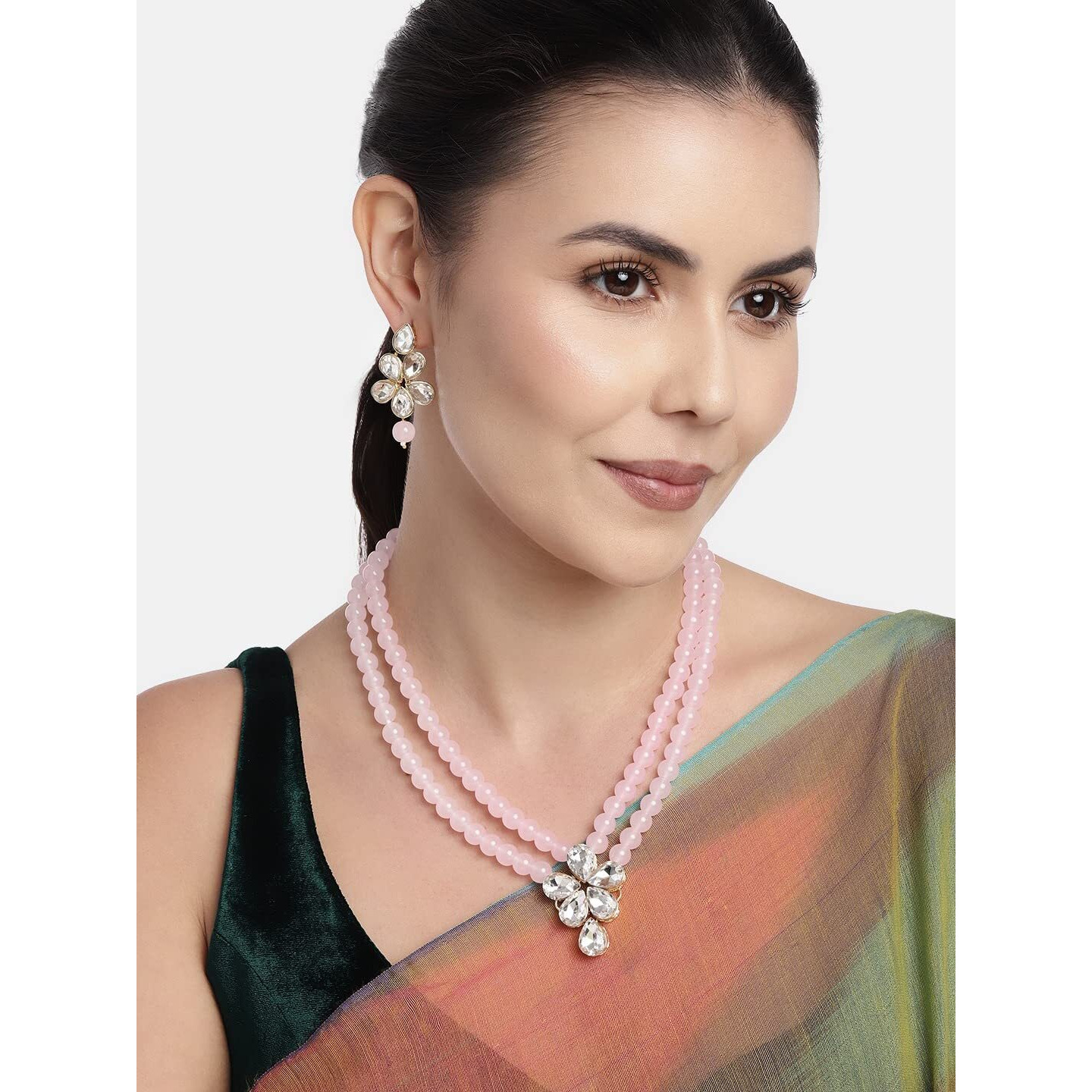 I Jewels 18k Gold Plated Traditional Kundan & Pearl Studded Necklace Jewellery Set For Women (ML311Pi)