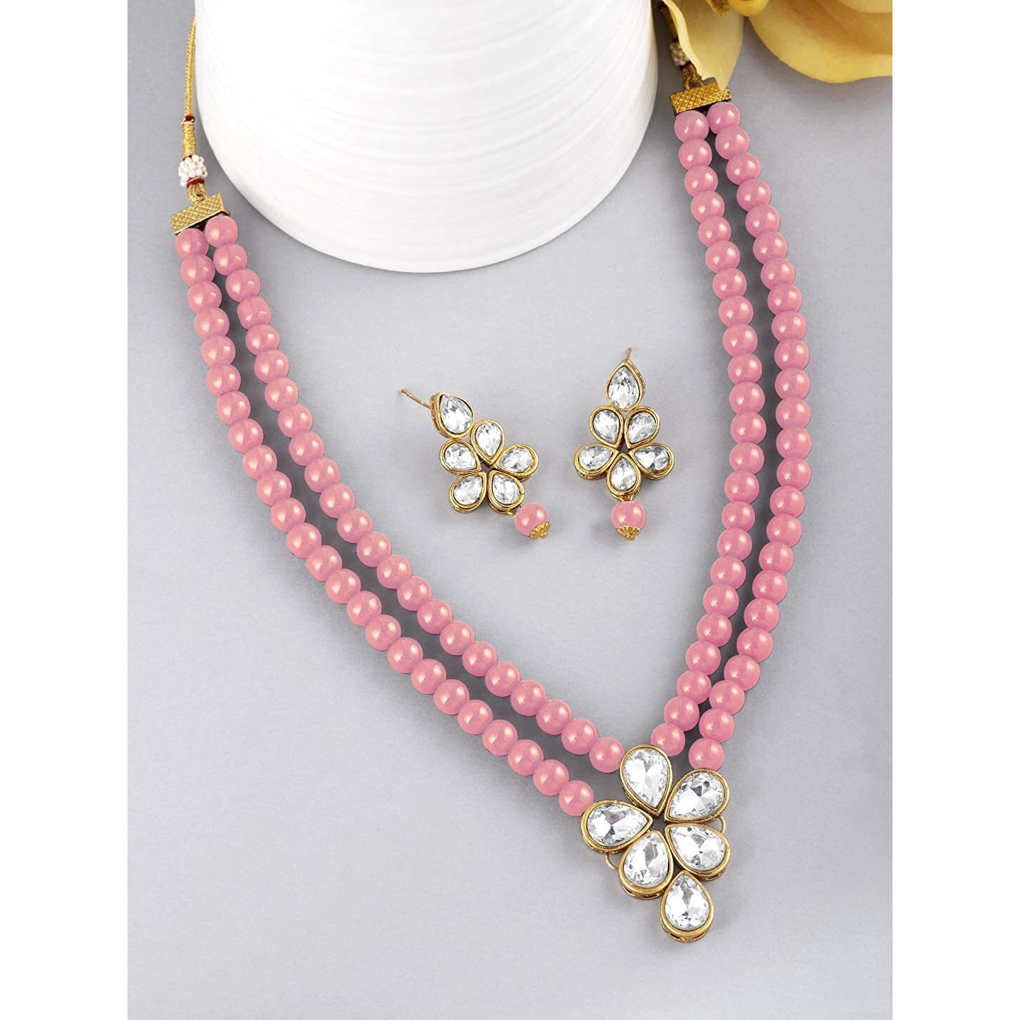 I Jewels 18k Gold Plated Traditional Kundan & Pearl Studded Necklace Jewellery Set For Women (ML311Pi)