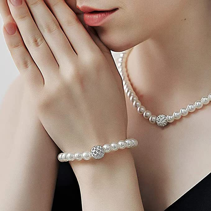Tresneria Pearl Necklace Moti Mala with matching Pearl Studs Earrings for Women and Girls (Pearl Set Bracelet)