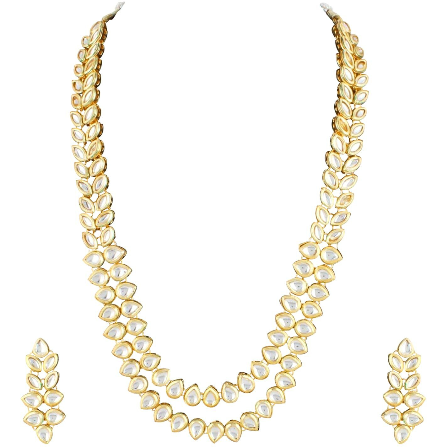 Peora Kundan Long Necklace Set with Earring for Women Girls, White