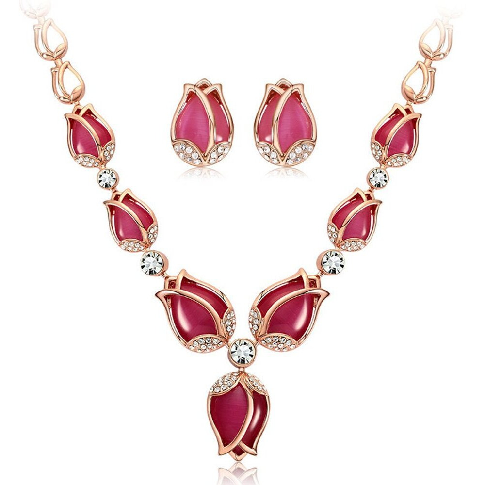 Shining Diva Fashion Latest Stylish Rose Gold Tulip Design Earrings Necklace Jewellery Set For Women (10103s)