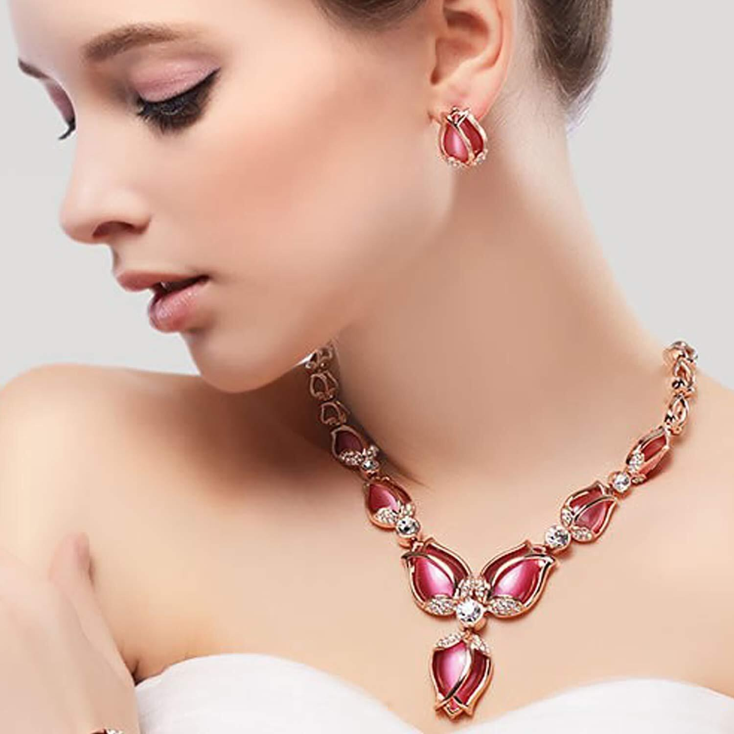 Shining Diva Fashion Latest Stylish Rose Gold Tulip Design Earrings Necklace Jewellery Set For Women (10103s)