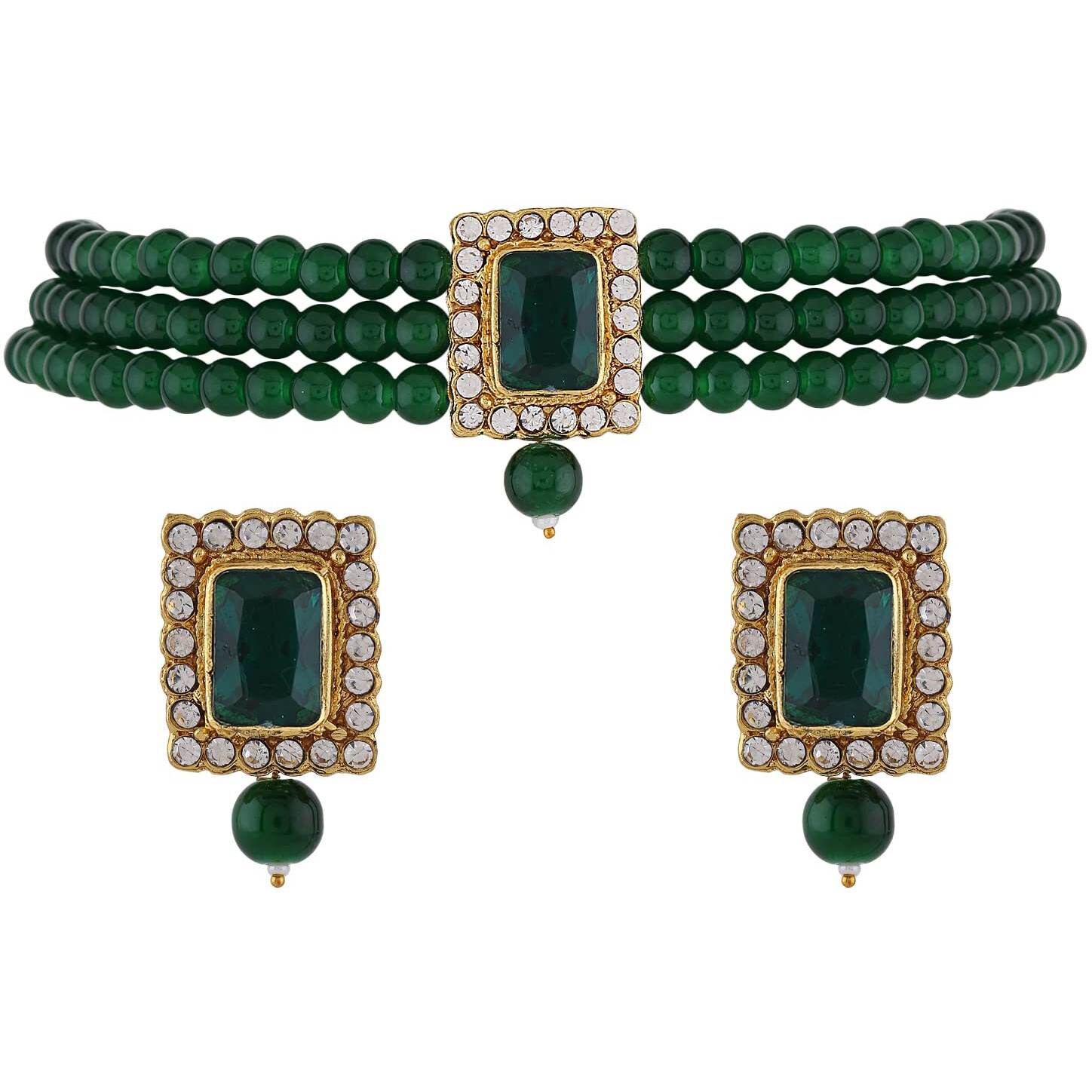 Shining Diva Fashion Latest Stylish Choker Traditional Necklace Jewellery Set for Women (Green)(13282s)