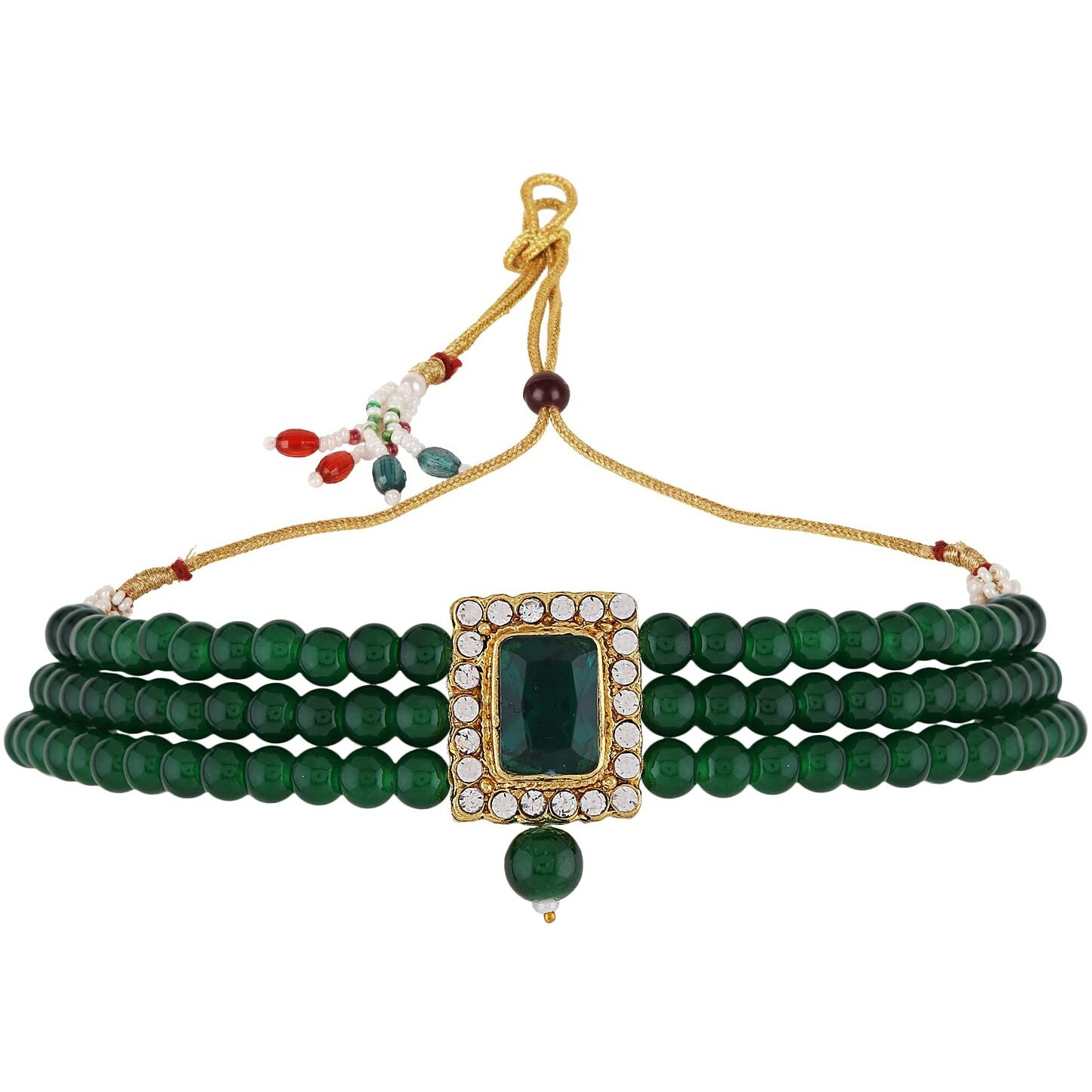 Shining Diva Fashion Latest Stylish Choker Traditional Necklace Jewellery Set for Women (Green)(13282s)