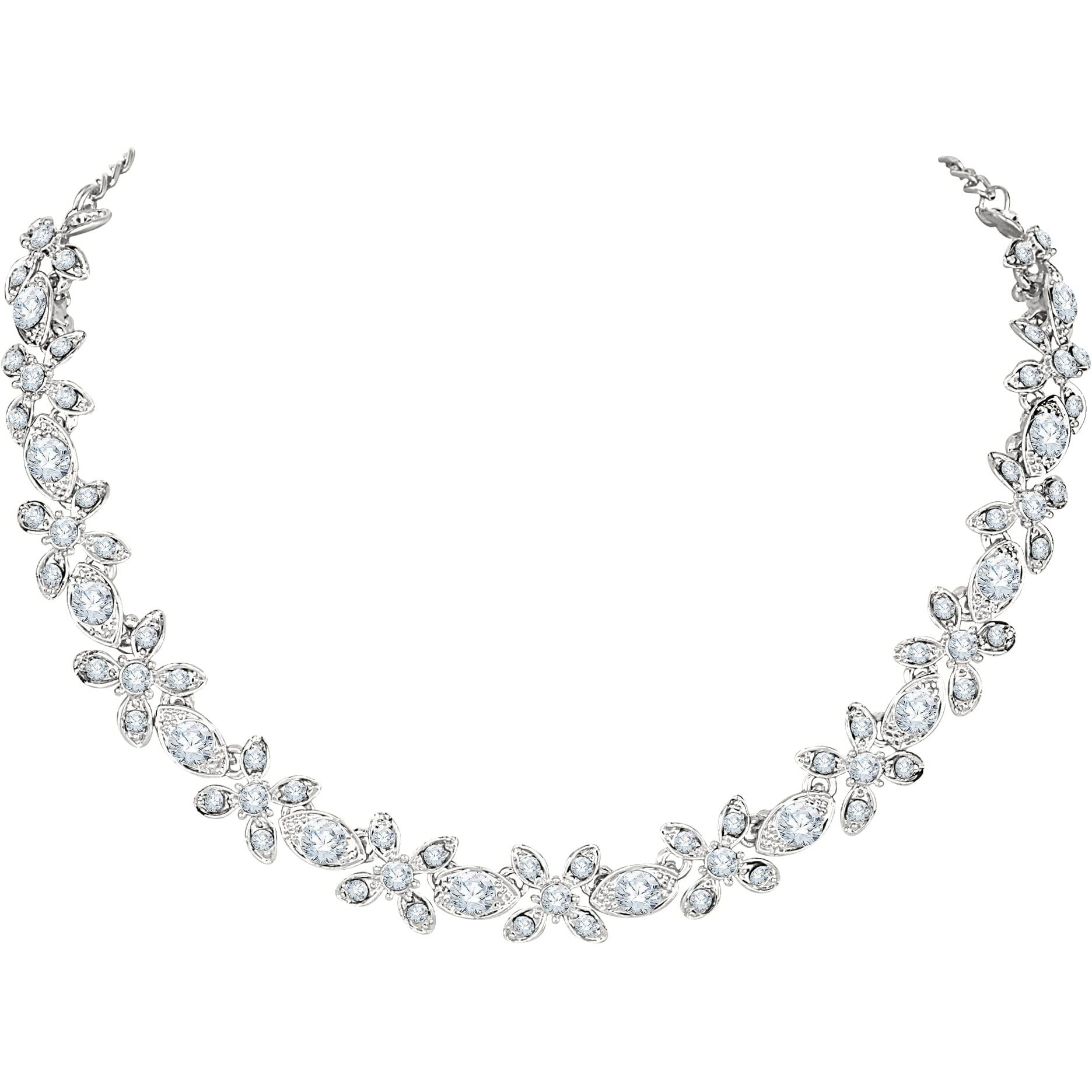 Atasi International Silver Plated Crystal Ad Womens Diamond Necklace Jewelry Set With Earrings - Jewellery Collection For Weddings, Parties, And Festivals (R5592)