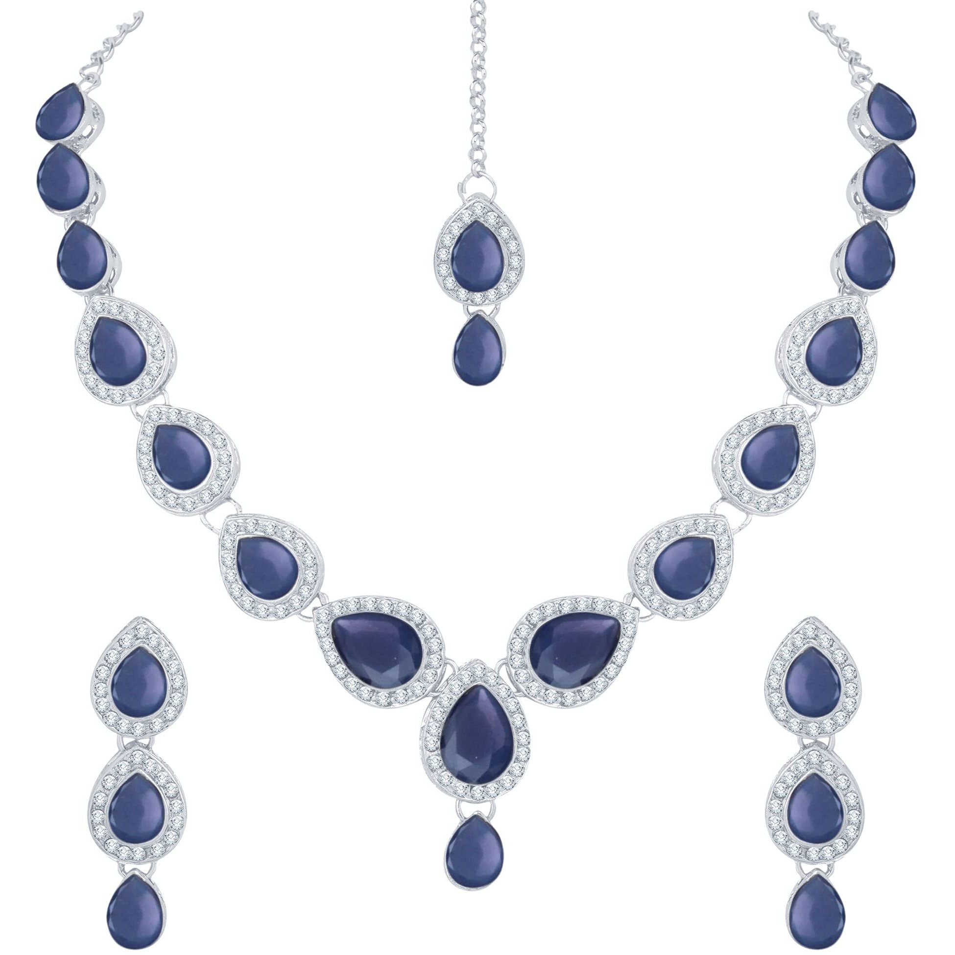 Atasi International Silver Plated Purple Kundan Stylish Jewellery Set For Womens With Earrings And Maang Tikka (Rpu1784)
