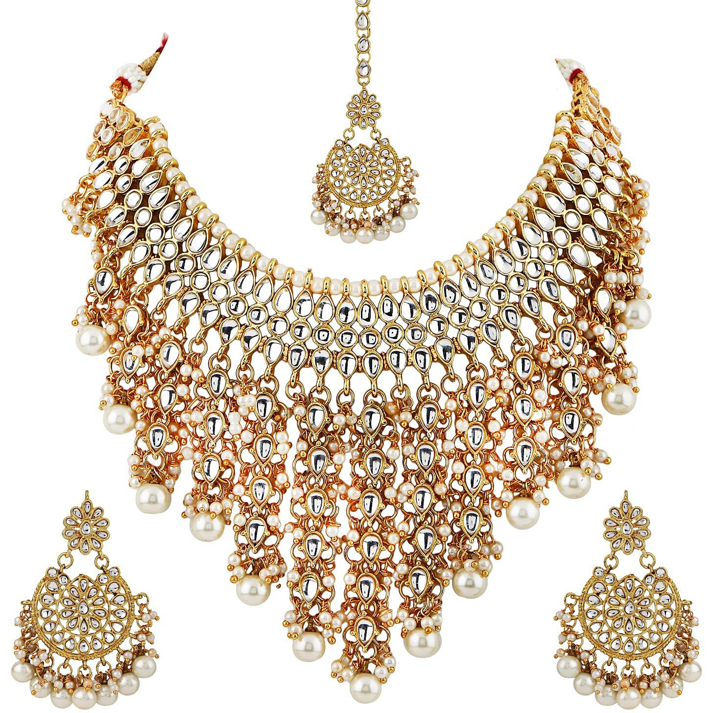 Shining Diva Fashion Latest Stylish Choker Traditional Pearl Kundan Necklace Jewellery Set for Women (White)(12269s), One