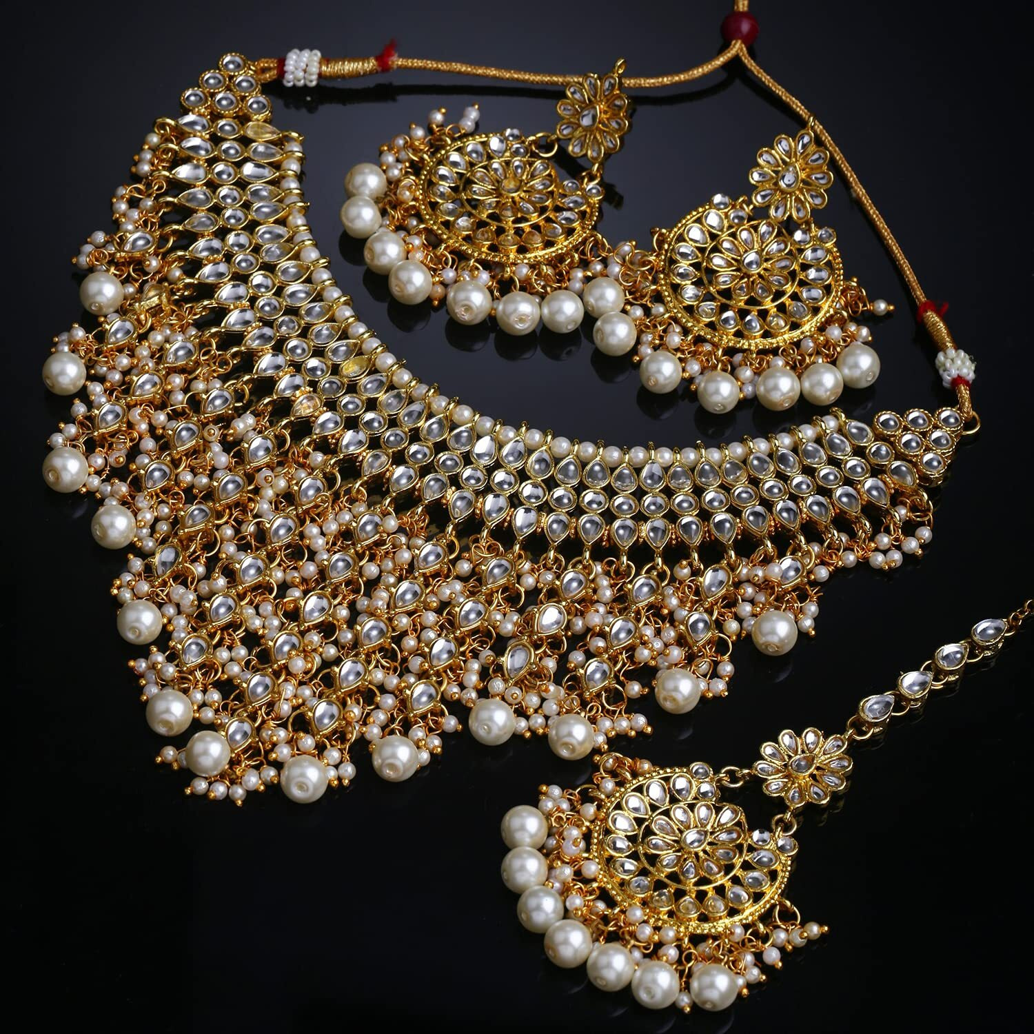 Shining Diva Fashion Latest Stylish Choker Traditional Pearl Kundan Necklace Jewellery Set for Women (White)(12269s), One