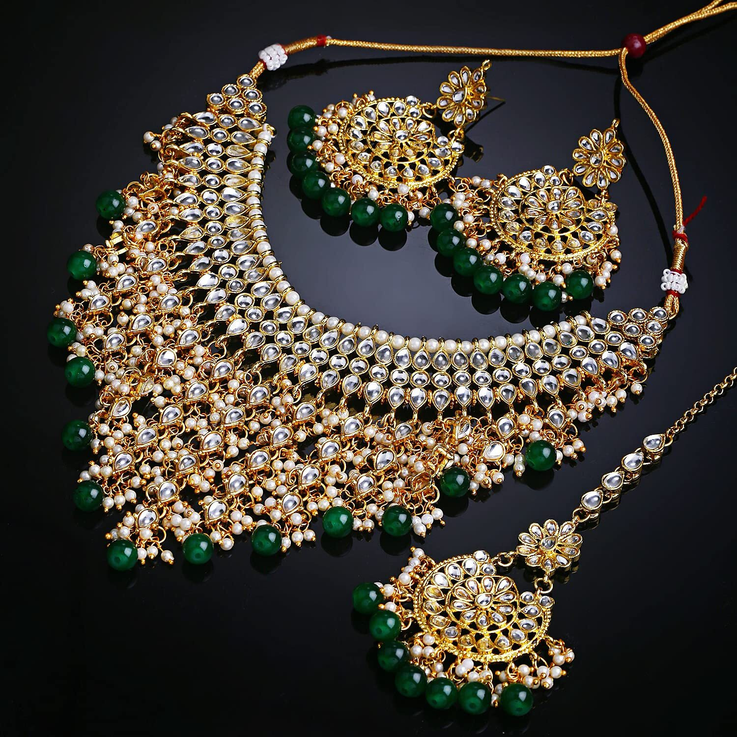 Shining Diva Fashion Latest Stylish Choker Traditional Pearl Kundan Necklace Jewellery Set for Women (Geen)(12270s), One